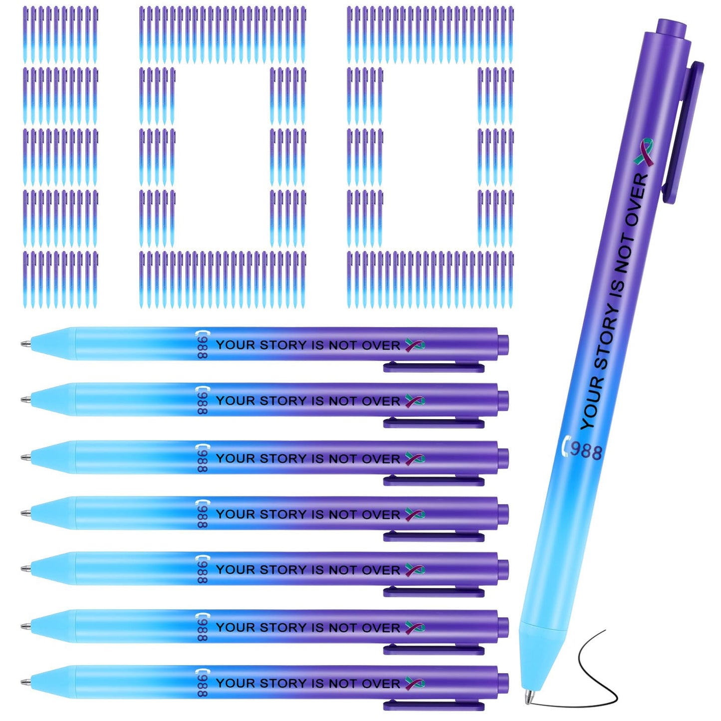 Jetec 100 Pcs Suicide Prevention Awareness Ribbon Pen Mental Health Awareness Pen Bulk Black Ink Retractable Fine Tip Pens with Gradient Color Barrel Ballpoint Pens for Charity Volunteers Activity