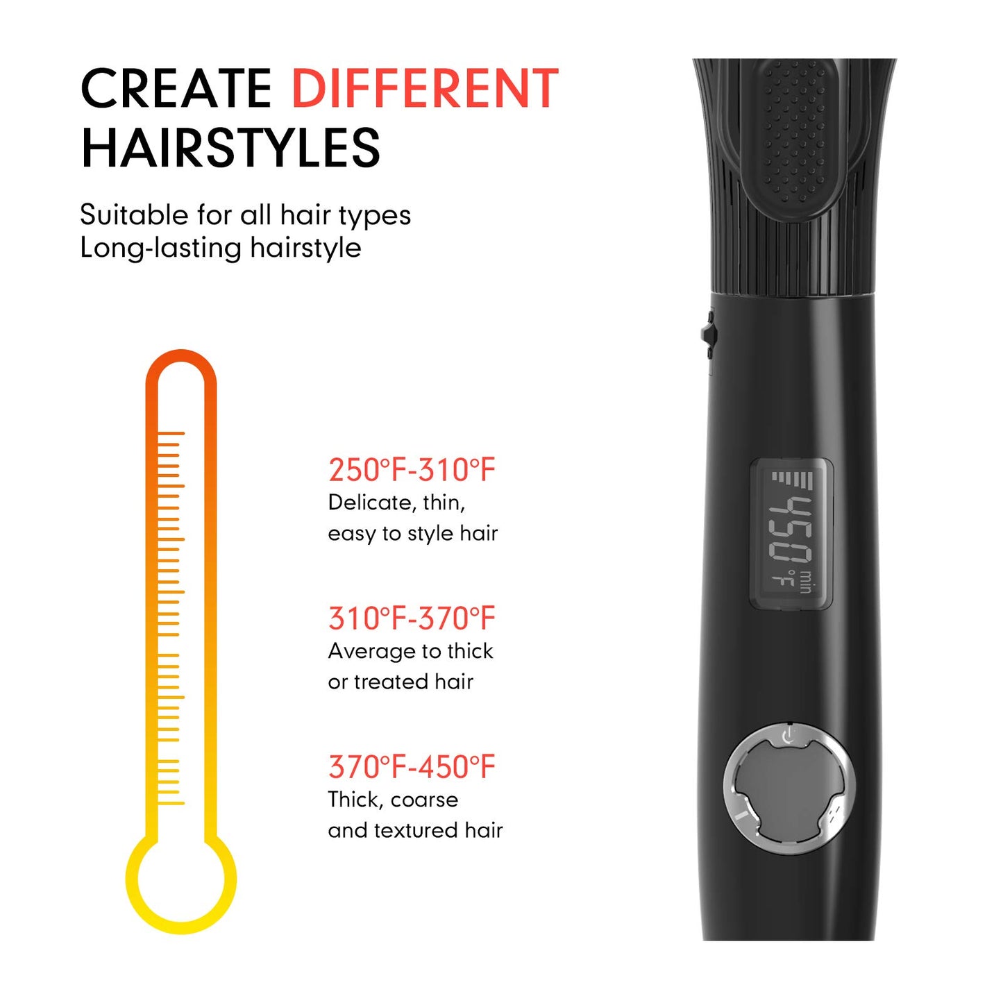 1 1/4 Inch Curling Iron with Clipped Tourmaline Ceramic Barrel Professional Hair Curler up to 450°F Dual Voltage for Traveling 60 Mins Auto Off Suit for Different Hairstyle (Black, 1.25 Inch)