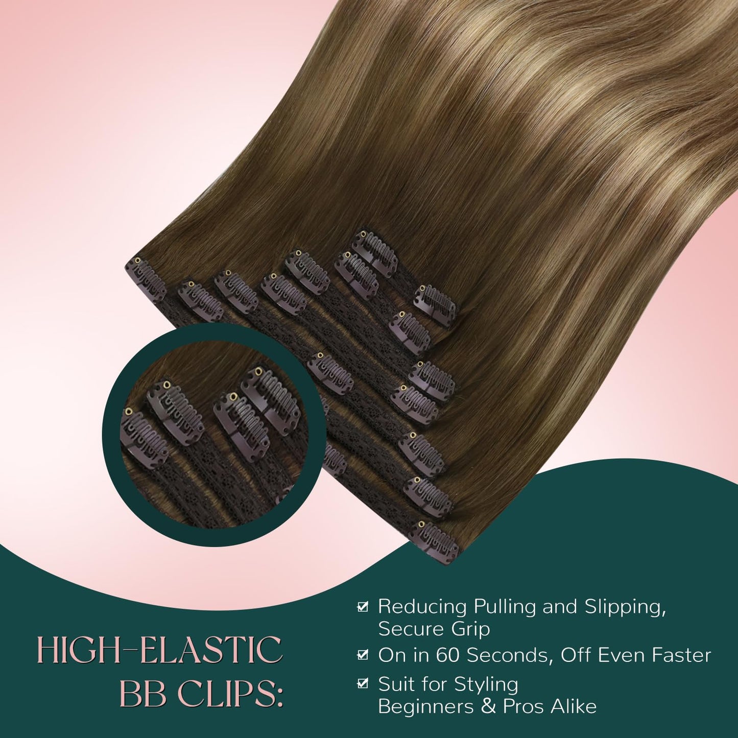 Easyouth Clip in Hair Extensions Human Hair Balayage Human Hair Clip in Extensions Brown Ombre Blonde Hair Extensions Clip in Real Human Hair 20 Inch Hair-Extensions for Women Clip-in 80g 5pcs