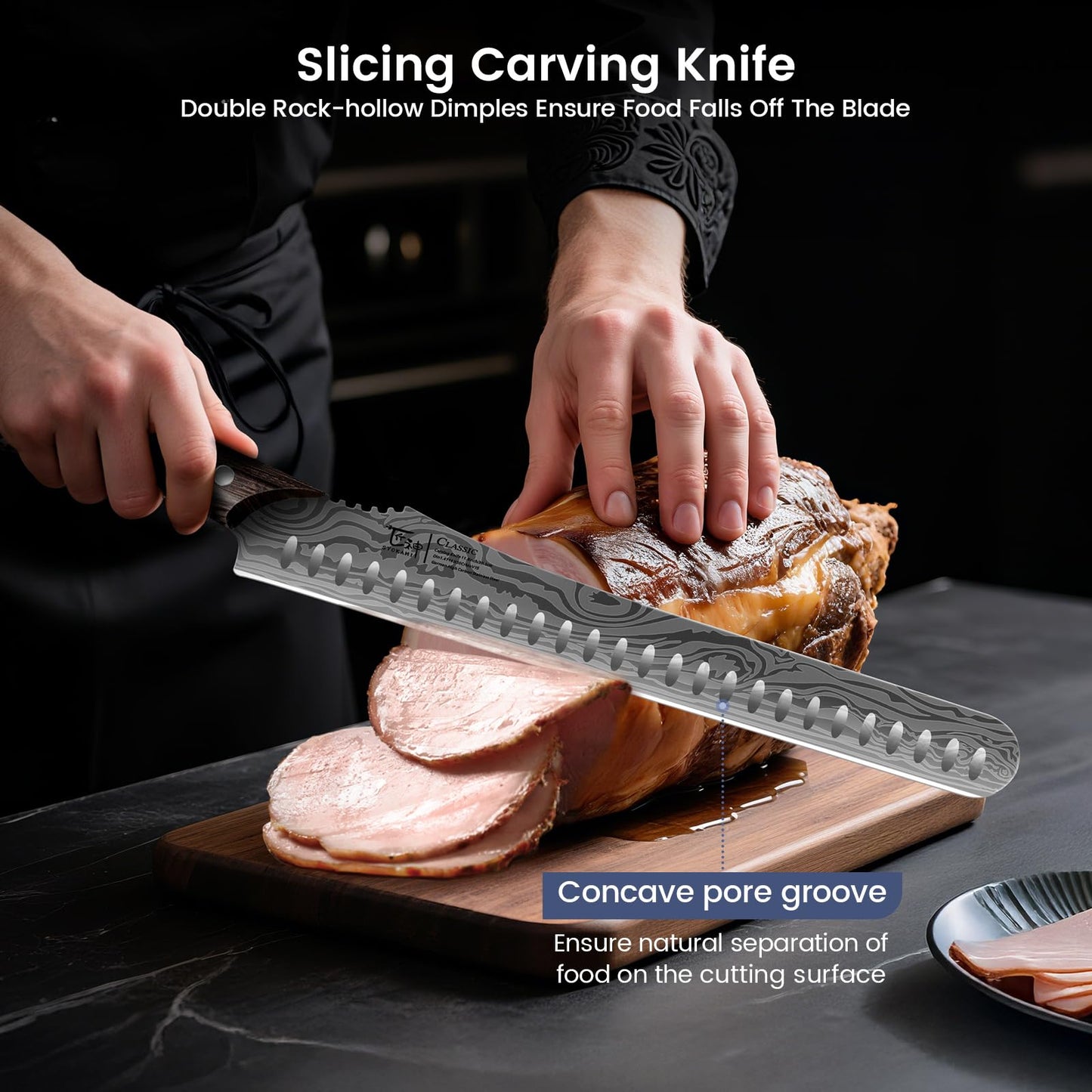 SYOKAMI BBQ Carving Knives Set, Brisket Slicing Knife and Boning Knife for Meat Cutting, Razor Sharp Japanese Style High Carbon Steel Kitchen Knives, Wood Ergonomic Full Tang Handle, Ideal for Gift