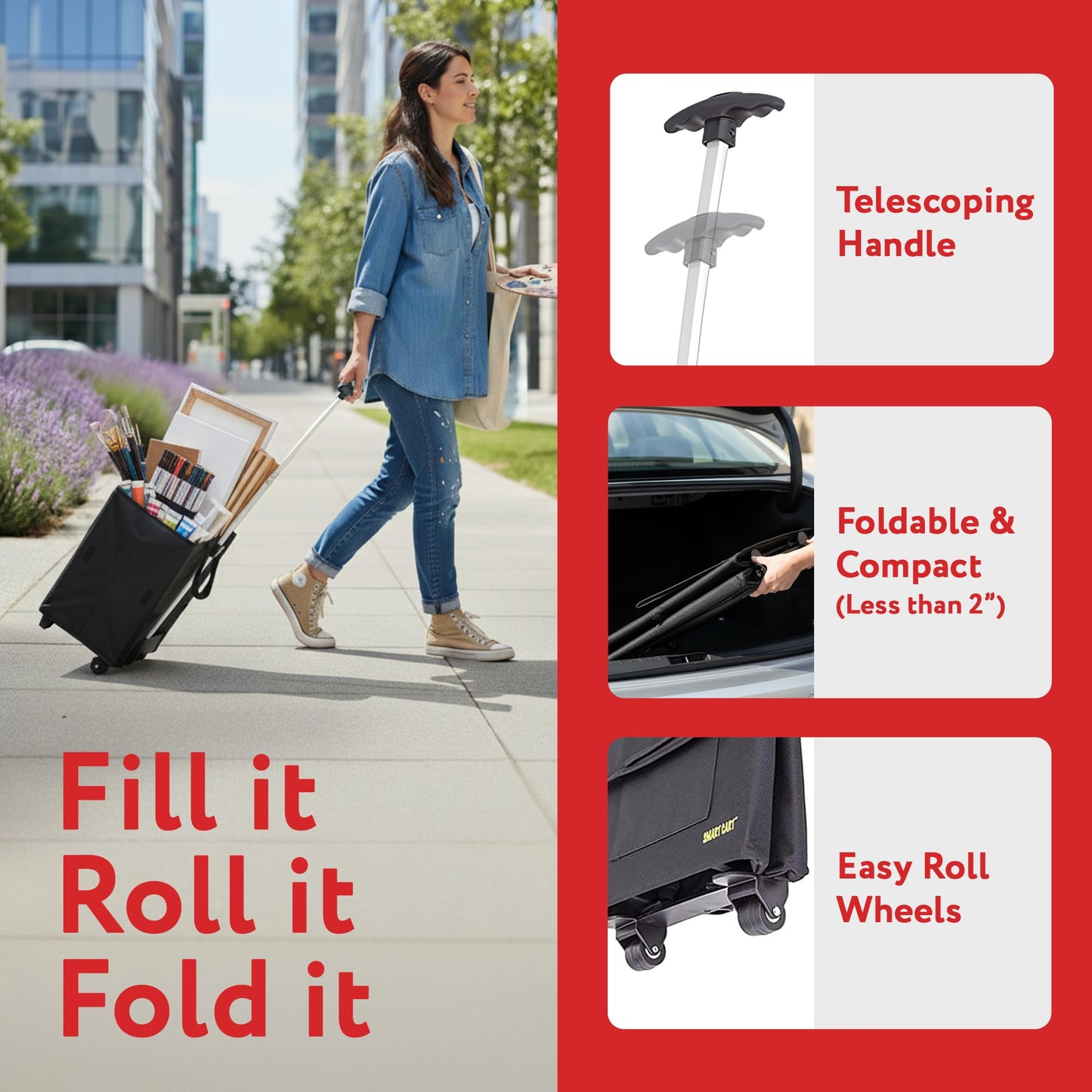 Smart Cart, BLACK Rolling Multipurpose Collapsible Basket Cart Scrapbooking