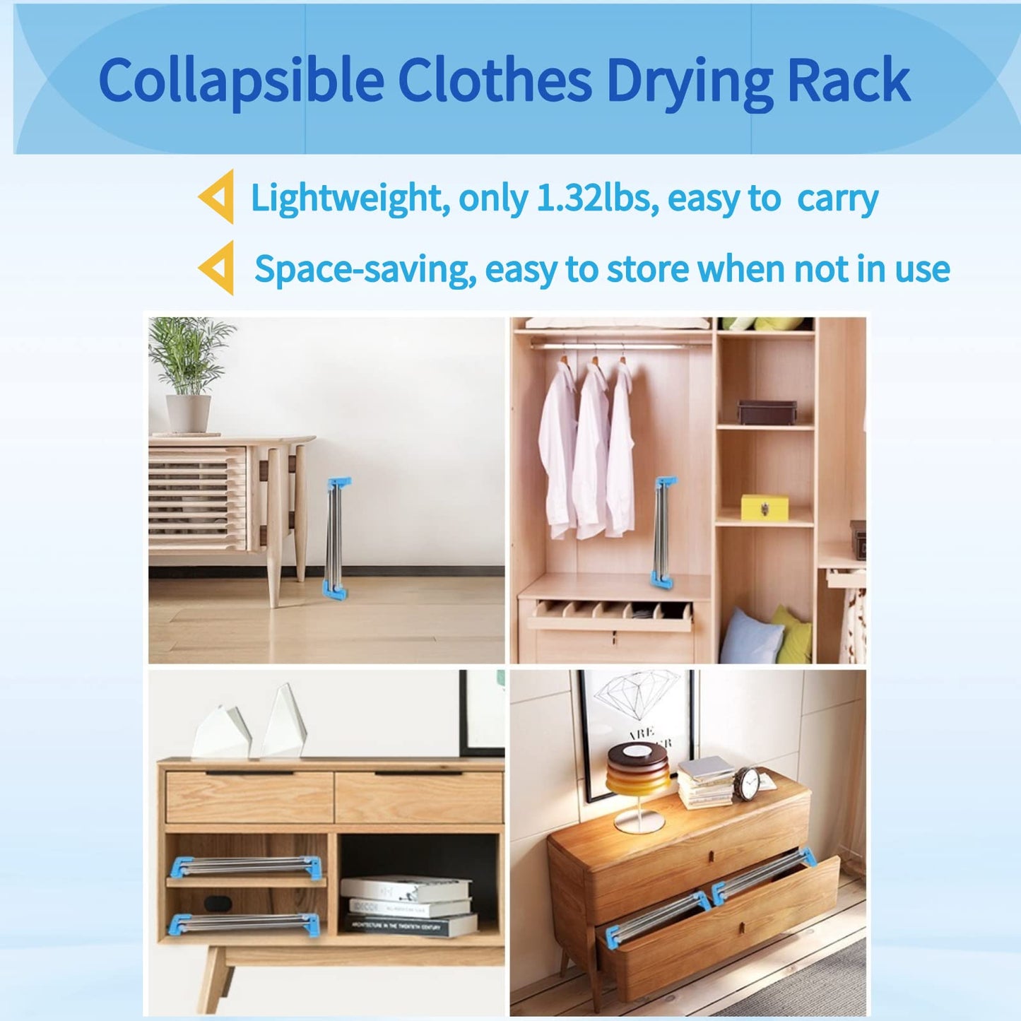 Portable Travel Garment Rack, Lightweight Foldable Mini Drying Clothes Rack, Retractable Drying Racks for Camping Travel, Hotel Room, Laundry, Dance Costume, Indoor, Outdoor (Regular Size)