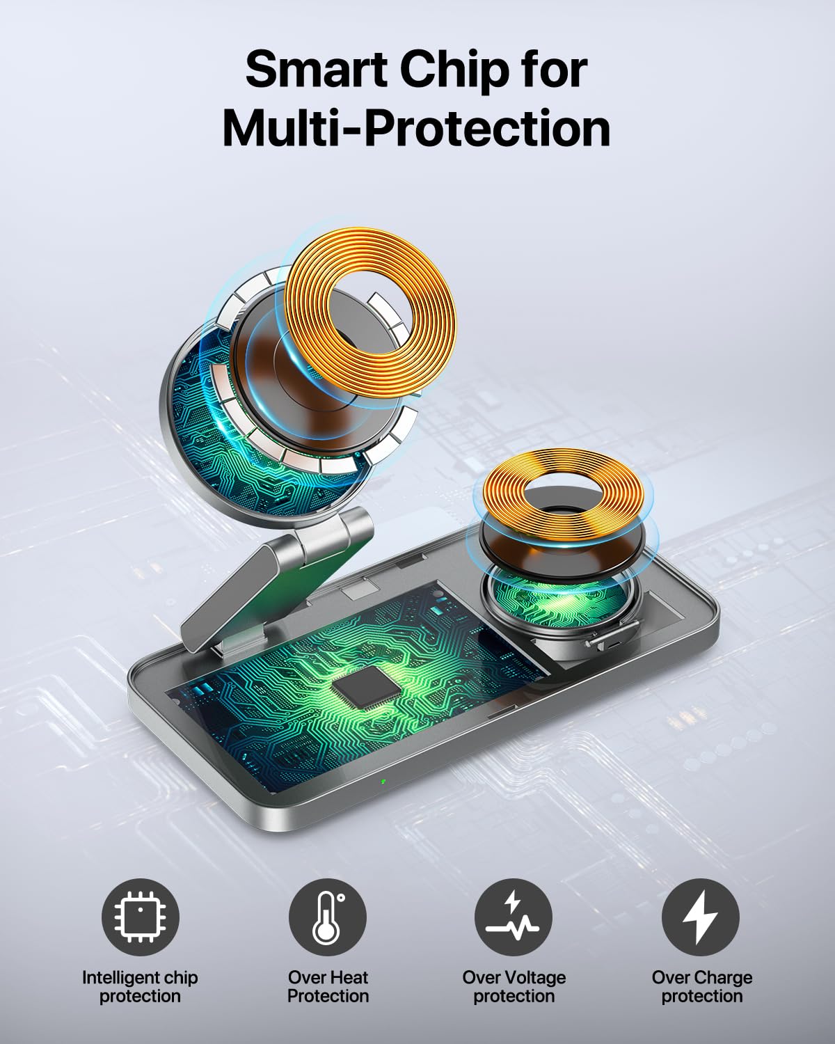 3 in 1 Wireless Charging Station, Magnetic Foldable Fast Mag-safe Charger Stand Compatible with Apple Devices iPhone Air/17/16/15/14/13/12, Apple Watch Ultra/SE/10/9/8/7/6/5/4, AirPods Pro/3/2 (Black)