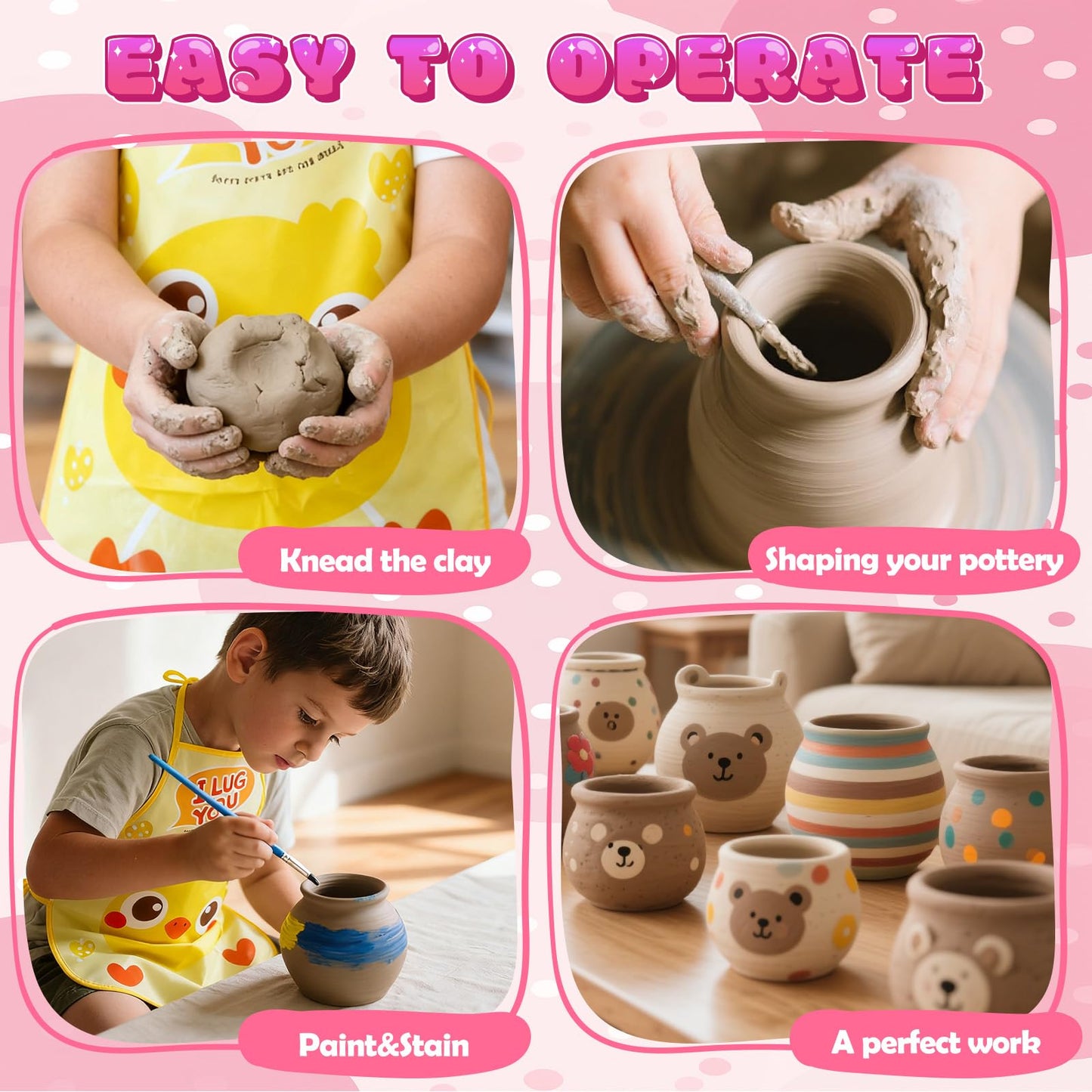 Skirfy Mini Pottery Wheel Kit for Beginners Kids,Electric Ceramic Wheel with Foot Pedal&Painting Kit, Adjustable Speed,Clay Spinner DIY Tools for Art Craft Birthday (Cat)