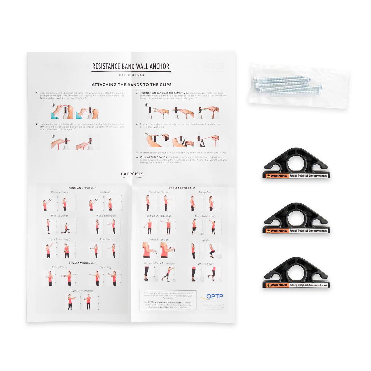 OPTP Resistance Band Wall Anchors by Bob and Brad: Space Saving Wall Mount Clips for Home Gym Workouts | for Strength Training, Fitness, and Physical Therapy Exercise