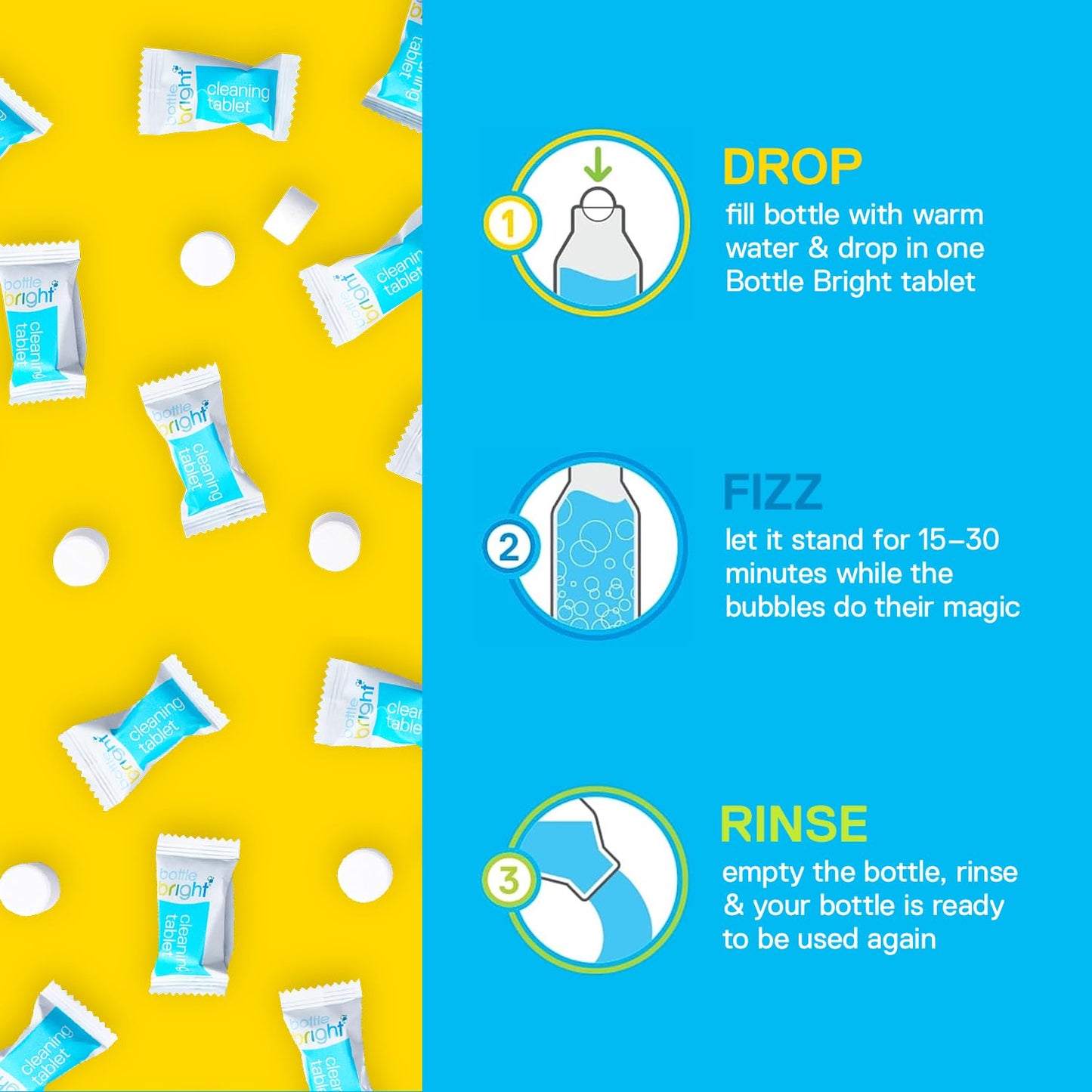 Bottle Bright Bulk Pack (78 Tablets) - All Natural, Biodegradable, Chlorine & Odor Free Water Bottle & Hydration Pack Cleaning Tablets