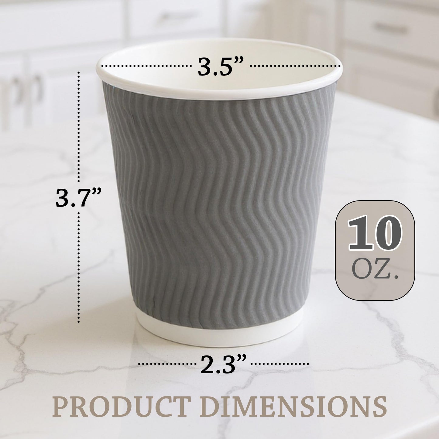 NYHI Set of 150 Ripple Insulated Gray Paper Cups Coffee Tea Hot Cups Recyclable 3 Layer Rippled Wall For Better Insulation Perfect for Cappuccino Hot Coco or Iced Drinks (10 oz -150 pack)