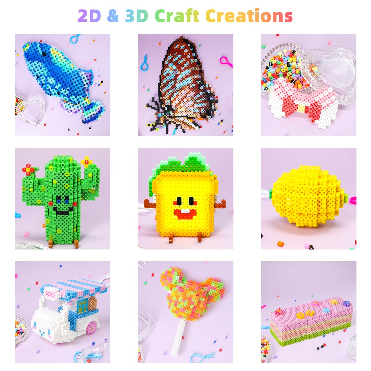 Fuse Beads Kit - 36 Colors 11,000 Melty Beads DIY Art Craft Set for Kids with 5 Pegboards, Ironing Paper, Chain Accessories, Birthday Toys for Boys Girls