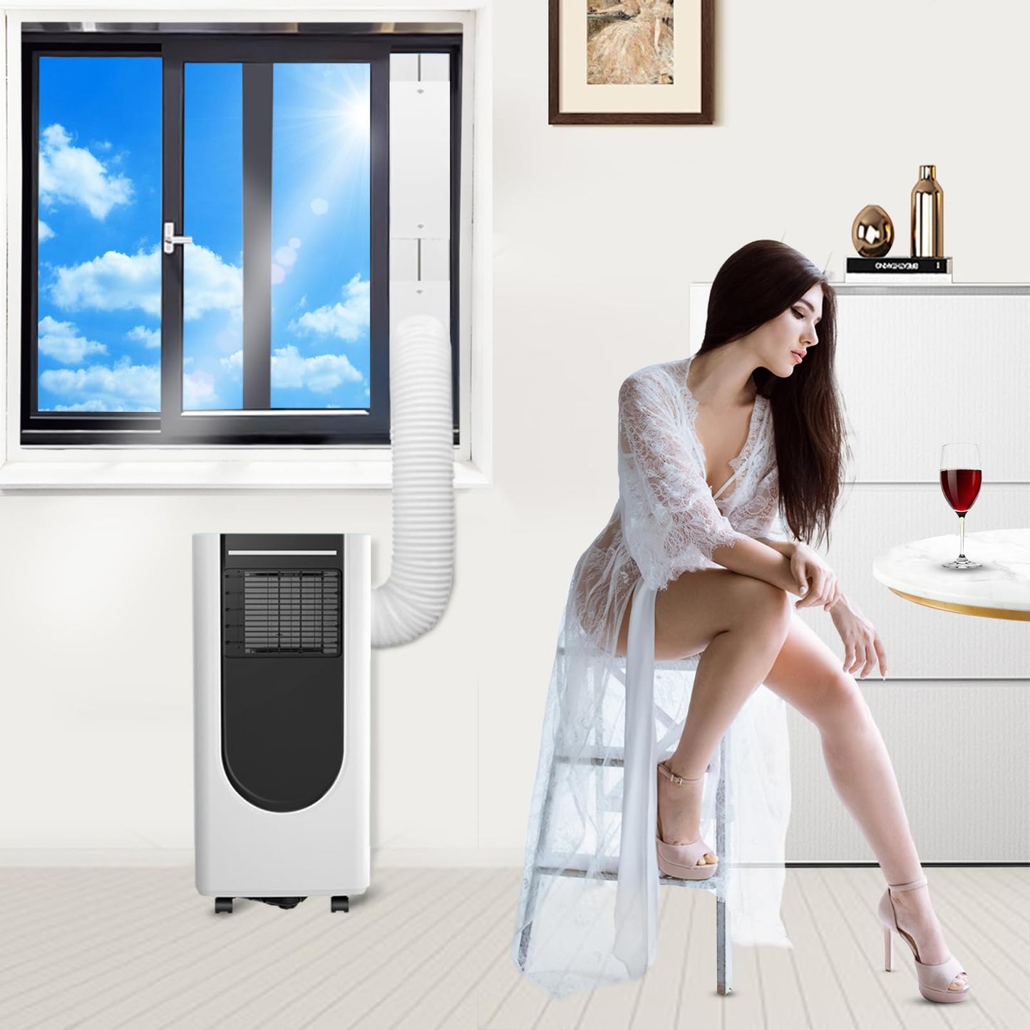 Upgrade Portable AC Window Vent Kit with 5.9Inch Exhaust Hose(79Inch Length),Portable Air Conditioner Window kit,Adjustable Length 17" to 61" for Vertical & Horizontal Sliding Window