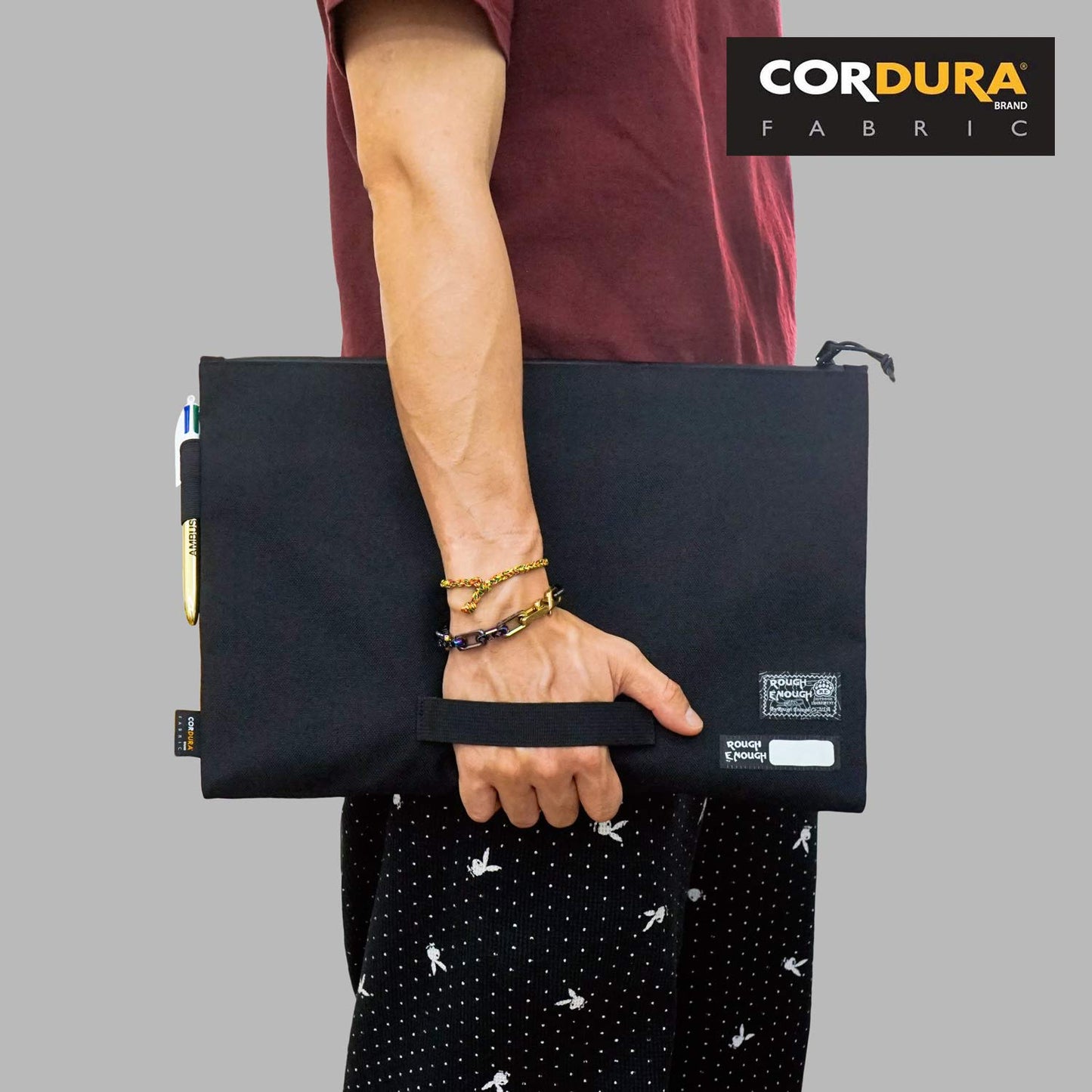 Rough Enough Big Document File Folder Organizer Holder Bag Pouch A4 Paper Letter Manila Size Case Large Carry Legal Notebook Storage for Filing with Zipper Handle Pen Loop Waterproof Black