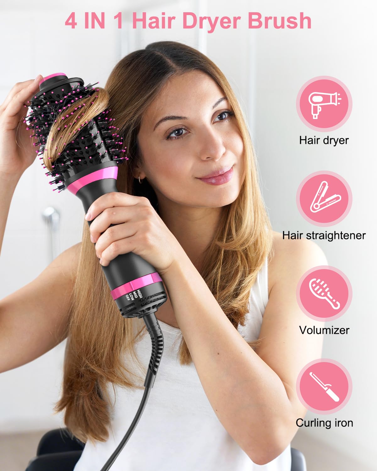 Professional Salon One-Step Hair Dryer & Hot Air Brush & Blower Brush with Advanced Tourmaline Ionic Technology, Multiple Heat Settings, Hair Styler for Smooth, Frizz-Free Results, Travel Friendly