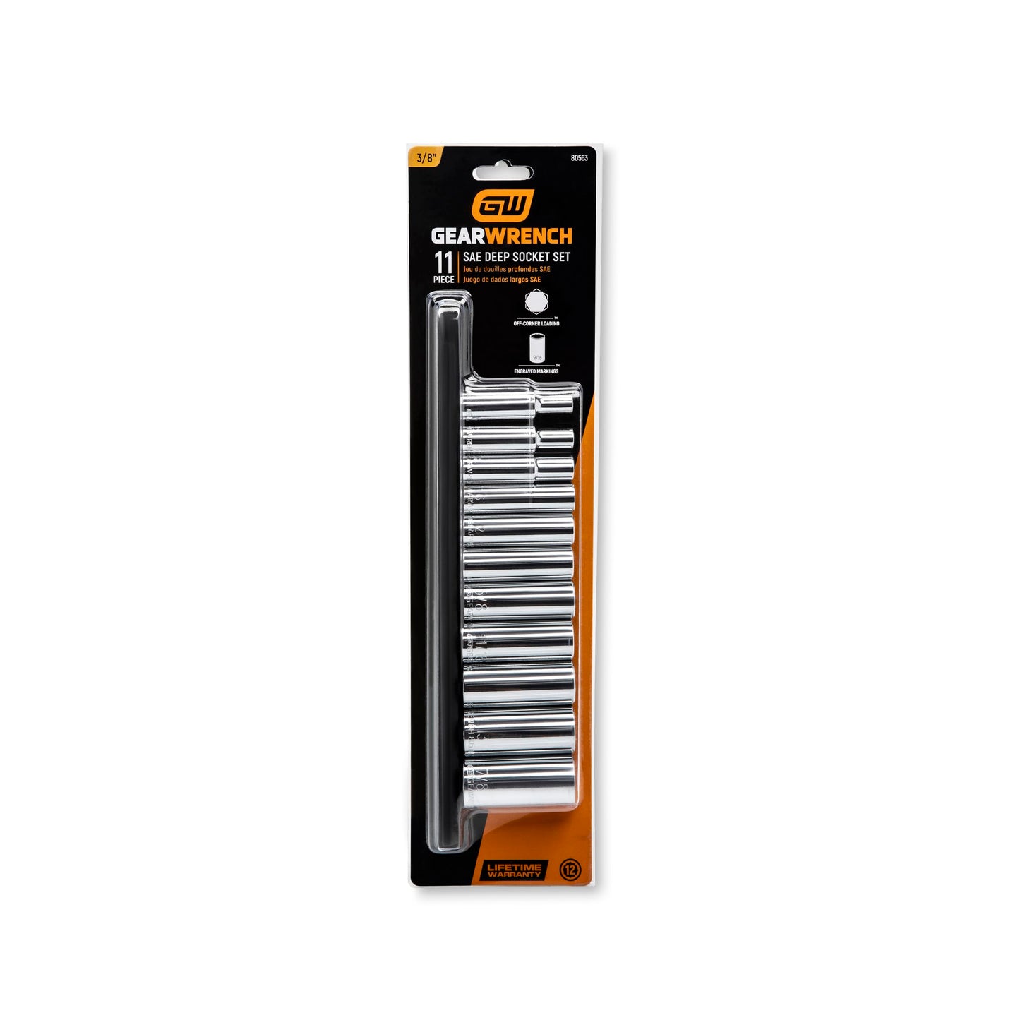 GEARWRENCH 11 Pc. 3/8" Drive 12 Pt. Deep Socket Set, SAE - 80563