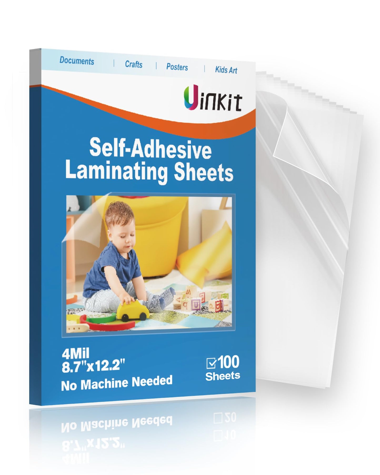Uinkit Self-Adhesive Laminating Sheets, Self Stick 4Mil 100 Sheets 8.7 x 12.2 Inches Clear Self Sealing Laminating Sheets Suitable for 8.5x11 inches Letter Size (8.7x12.2”-4Mil-100Sheets)