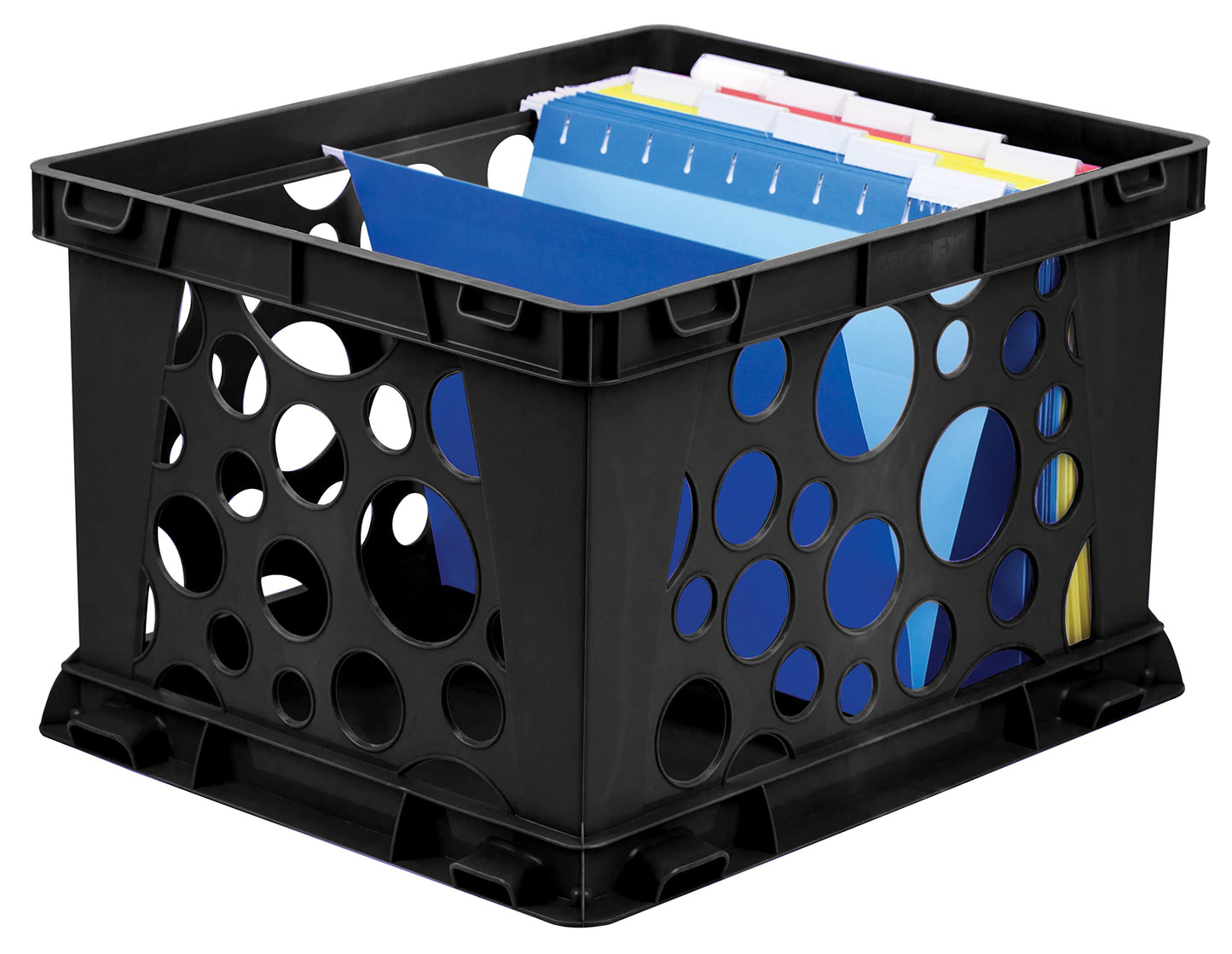 Storex Premium File Crate with Handles – Letter and Legal Document and Folder Storage, Black, 3-Pack (61546A03C)