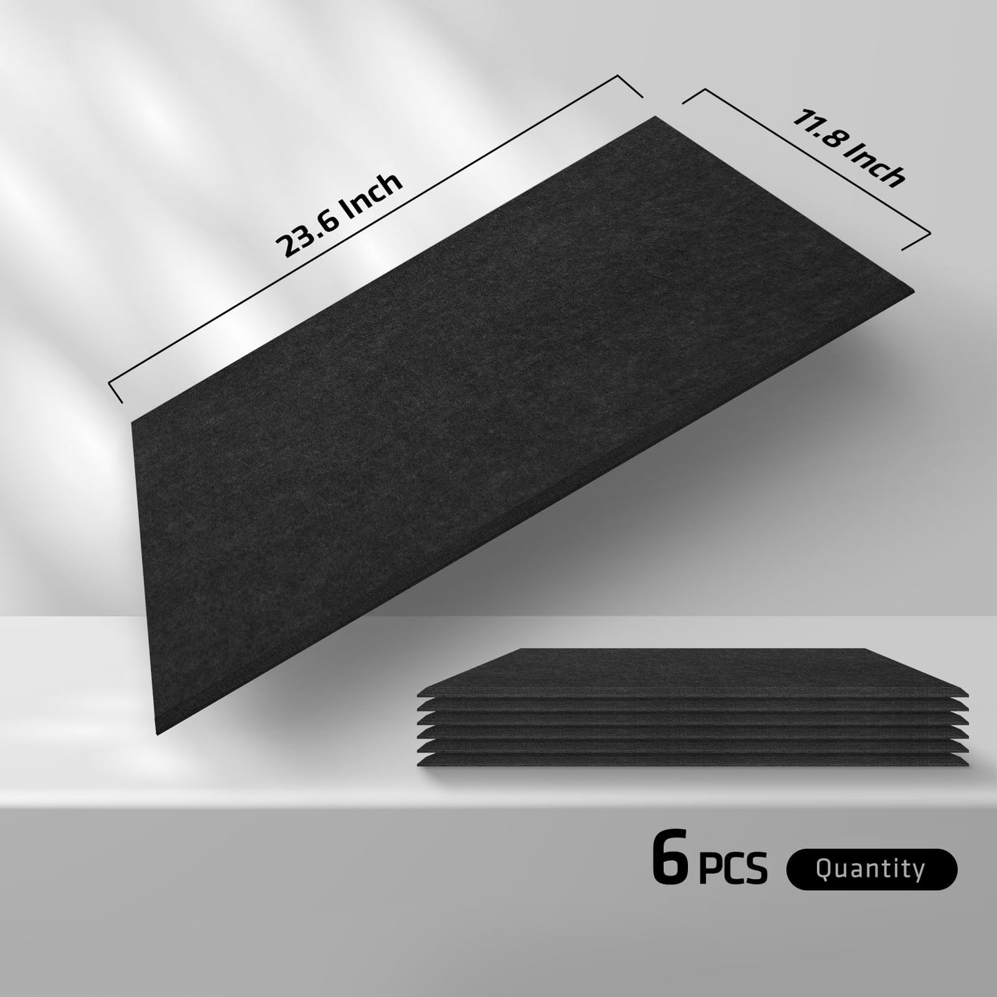 DrKlang 6 Pack Acoustic Panels, 23.6" x 11.8" Decorative Soundproofing Panels, Wall and Ceiling Acoustical Treatment Tiles, Great to Reduce Echo and Noise for Home and Office- Black