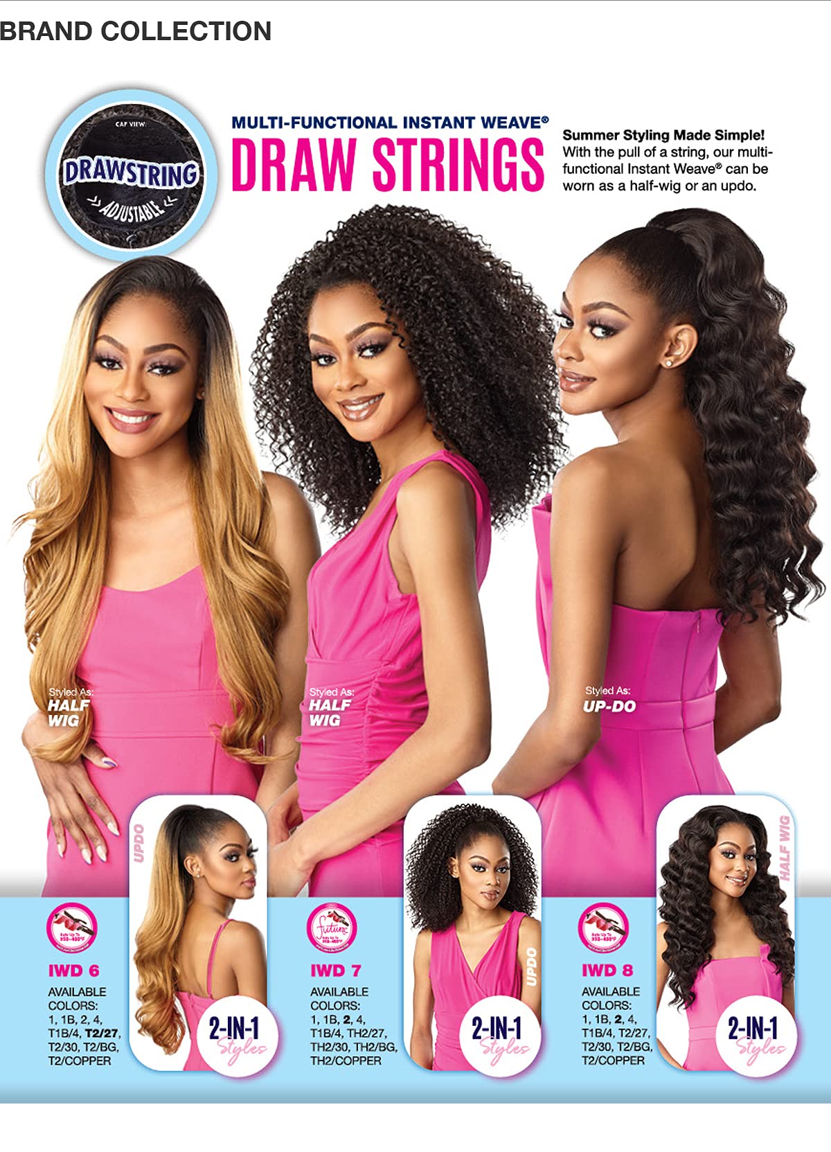 Sensationnel Half Wig Instant Weave Drawstring Cap IWD 8 (1B)