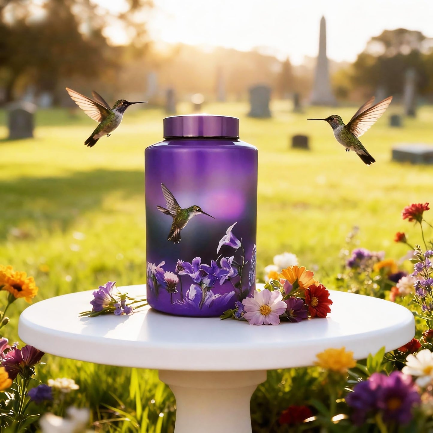 Large Cremation Urns for Adult Male Female Ashes, Up to 220 lbs Decorative Funeral Purple Keepsake Memorial Urn for Human Women Man Dad Mom Ashes with Velvet Bag(Hummingbird)