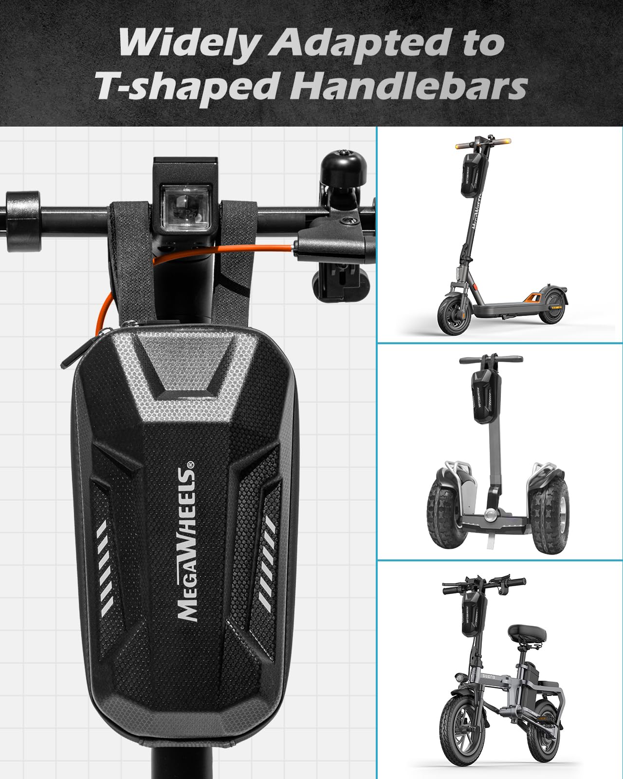 MEGAWHEELS Electric Scooter Bag,Universal Waterproof Escooter Handbar Hanging Bag Wtih 3 Independent Pockets for Carrying Chargers, Phone, Keys,Tools，4L,Tool-Free Installation