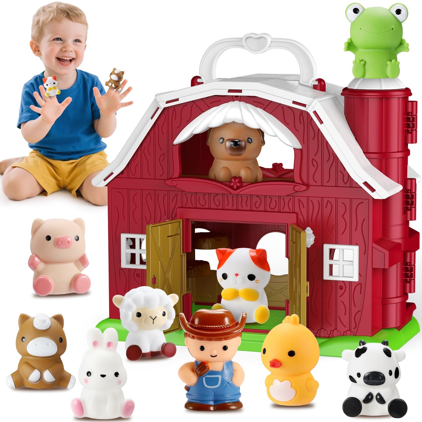 Toddler Toys for 1 2 3 4 Year old Boys, Luckades Farm Animals with Big Barn for Toddlers 1-3 Montessori Learning Farm Toys with Animal Figures for Toddler 1-4 Christmas Birthday Gift for Baby Boy Girl