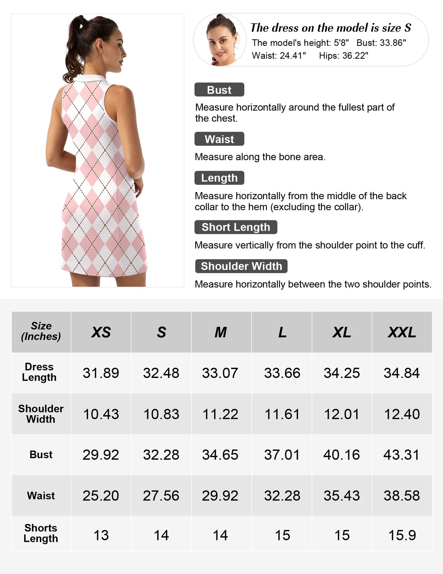 FKEEP Women's Golf Tennis Dress Sport Activewear Zipper V-Neck with Shorts and Pocket Workout Athletic, 18 Pink Checkered, X-Large