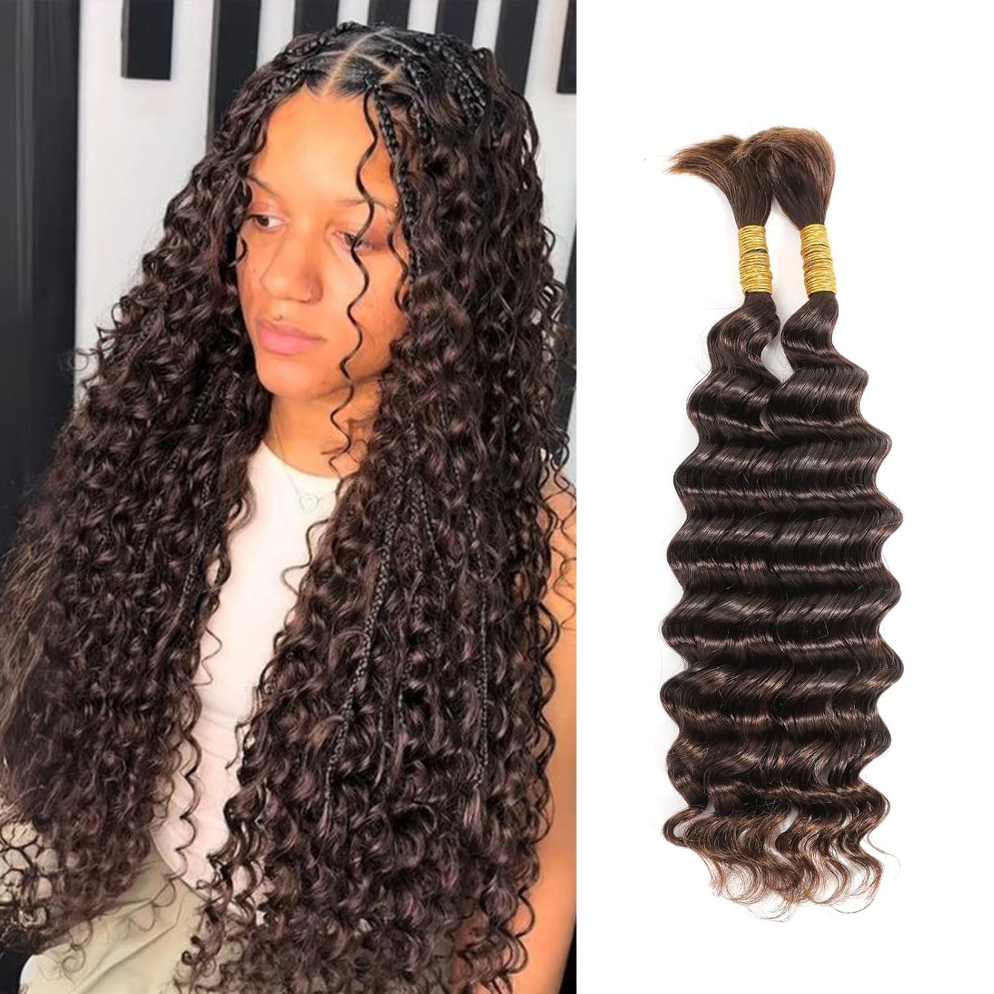 Humistwbiu Deep Wave Human Braiding Hair Micro For Braiding 100% Unprocessed Brazilian No Weft Human Hair 20 Inch （100g, Dark Brown）