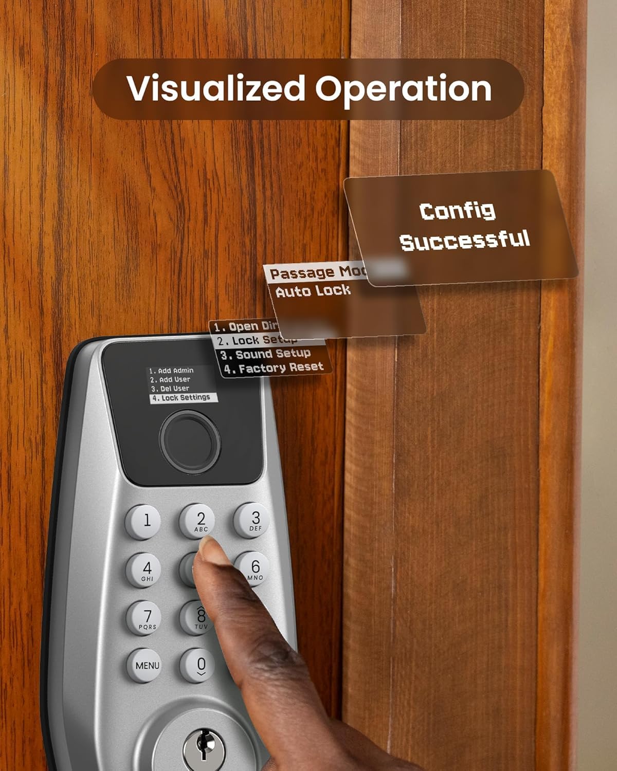 DESLOC C110 Keyless Entry Door Lock with Display (Smart Screen), Fingerprint Door Locks, Keypad Deadbolt, Auto-Lock, Backlit Keys, Passage Mode, IP54 Waterproof, BHMA Grade 3 (Silver)