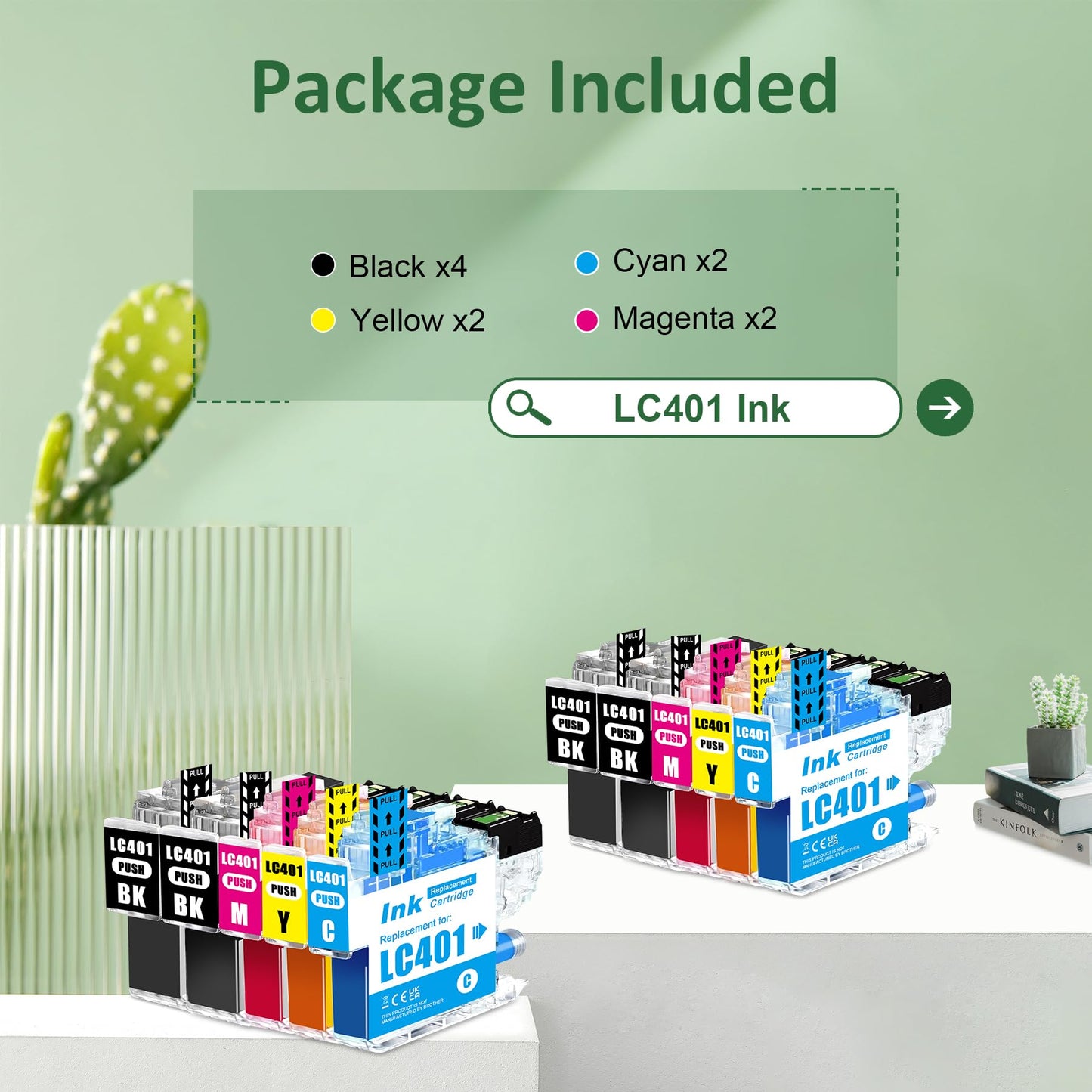 LC401 Ink Catrtidges bk c m y 10 Pack Replacement Compatible for Brother LC401 LC401XL Ink for MFC-J1170DW MFC-J1800DW MFC-J1012DW MFC-J1010DW (4 Black/2 Cyan/2 Magenta/2 Yellow)