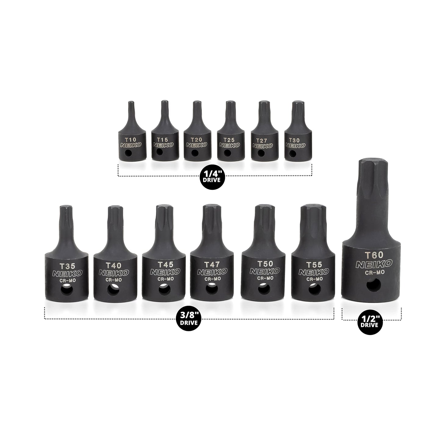 Neiko 10281B Impact Torx Socket Set - CR-MO (13 Piece)