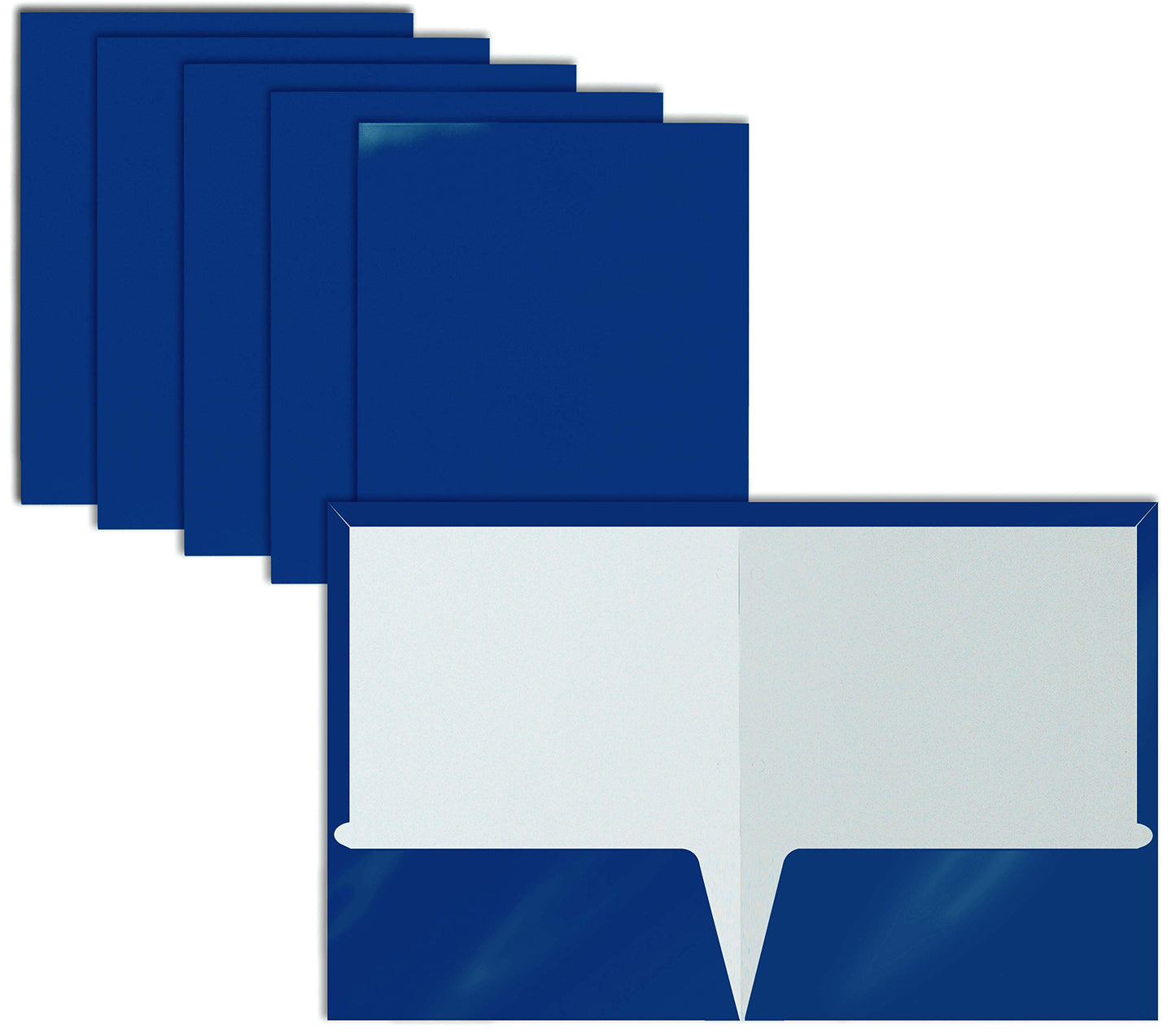 Better Office Products 2 Pocket Glossy Laminated Blue Paper Folders, Letter Size, Blue Paper Portfolios, Box of 25