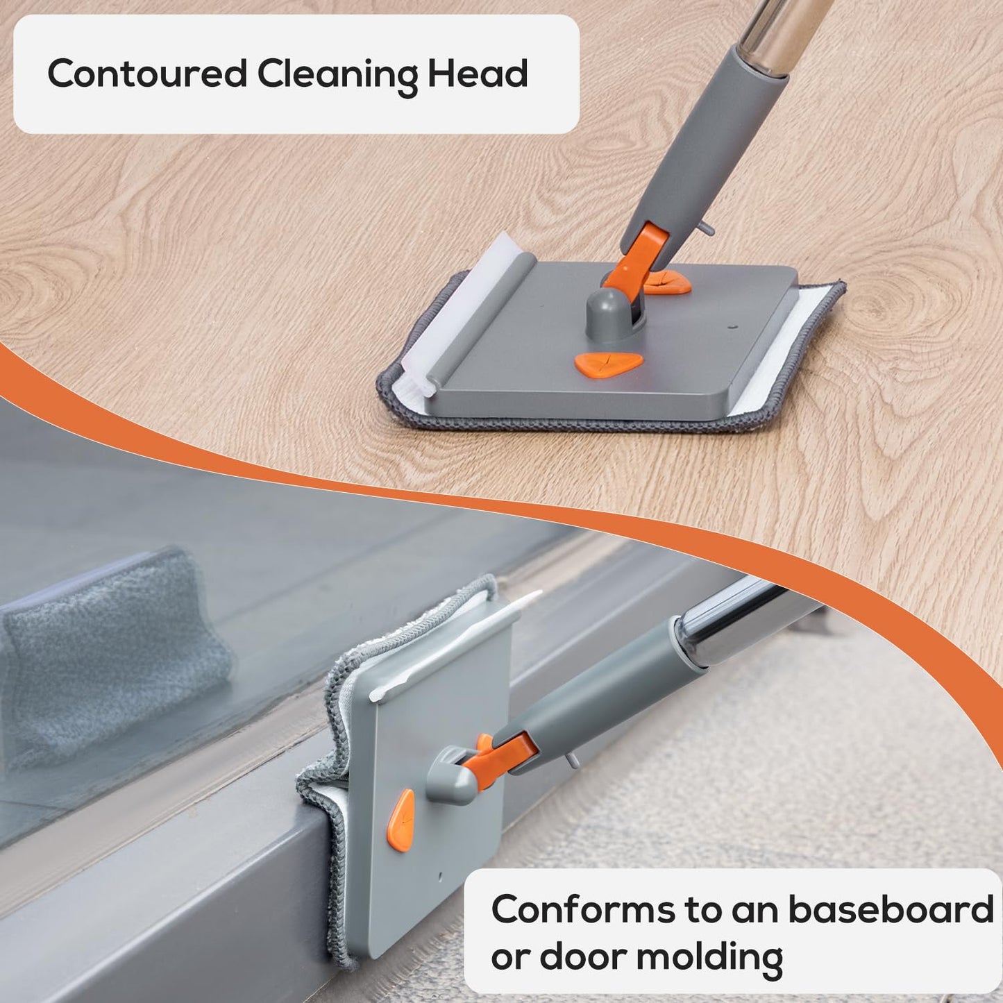 Feeloco Baseboard Cleaner Tool with Handle,360°Rotating Wall Cleaner Mop,180° Folding Ceiling Tool Duster with Squeegee for Cleaning Baseboard,Wall,Ceiling,Window,Floor,8 Replacement Cleaning Pads