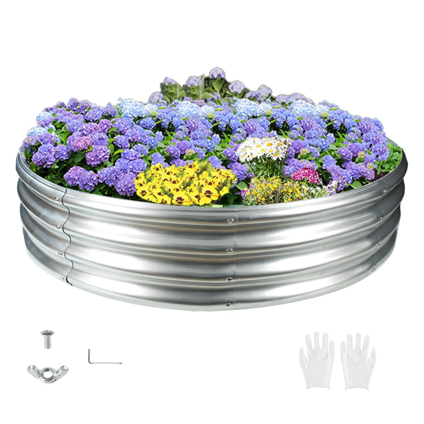 zbzbml Durable Round Galvanized Steel Raised Garden Bed for Planting,Round Galvanized Steel Fire Ring/Fir Pit for Outdoor- 5×5×1FT,0.8MM Thick (Silver, 60 ins Diameter x 12 ins high)