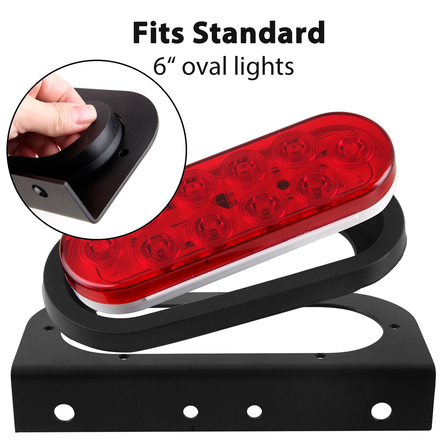 Konrali 4Pcs 6" Inch Oval Led Trailer Tail Lights w/Mounting Brackets, 6" Inch Oval Red Led Waterproof Stop Turn Tail Lights Brake Sealed Flush Grommet Mount w/3 Prong Wire Pigtails for RV Truck Boat