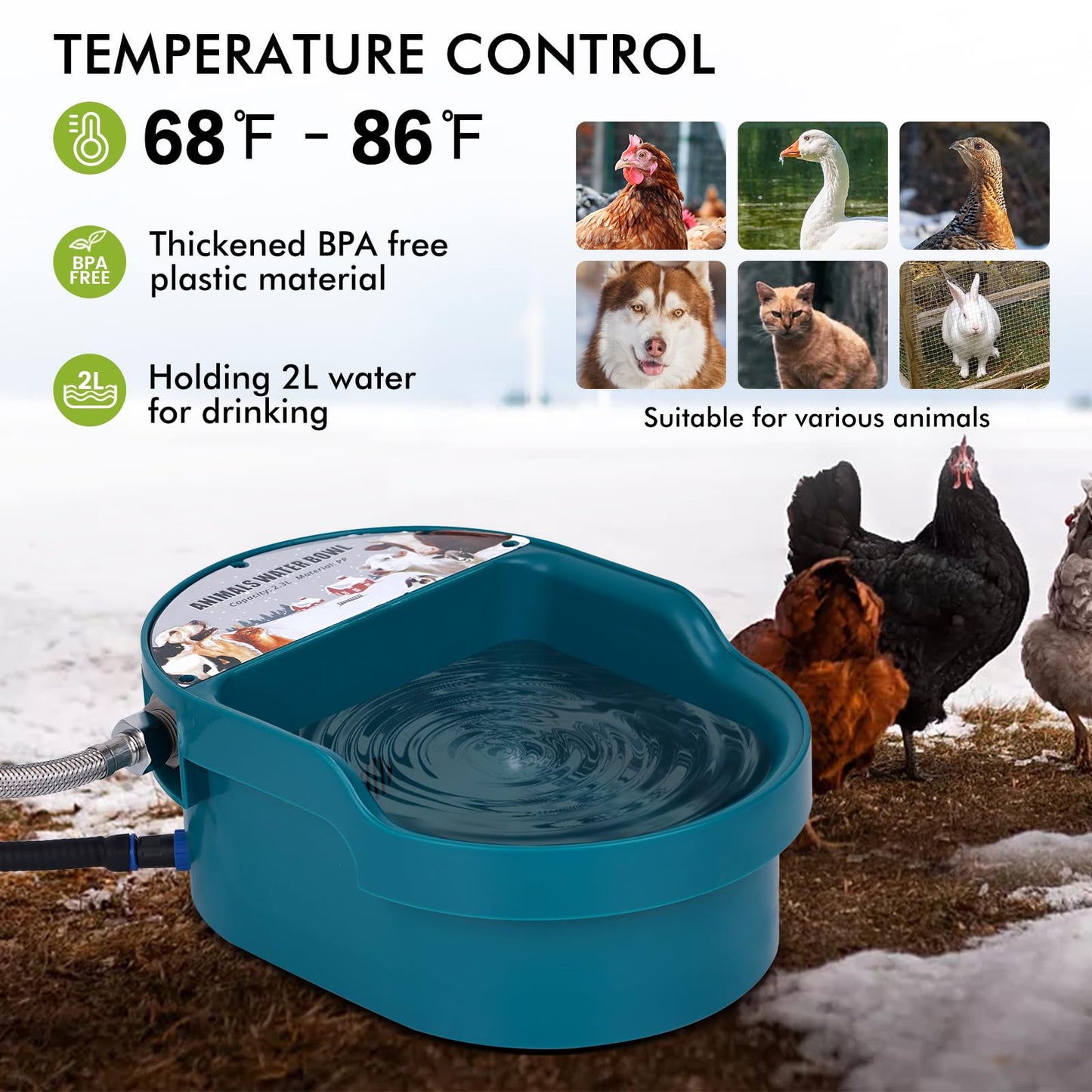 PAUQRWIE Heated Automatic Dog Water Bowl Outdoor Large Breed Heated Waterer with Float Valve Wall Mounted Pet Thermal-Bowl Winter Livestock Water for Dogs Chicken Horse Cat