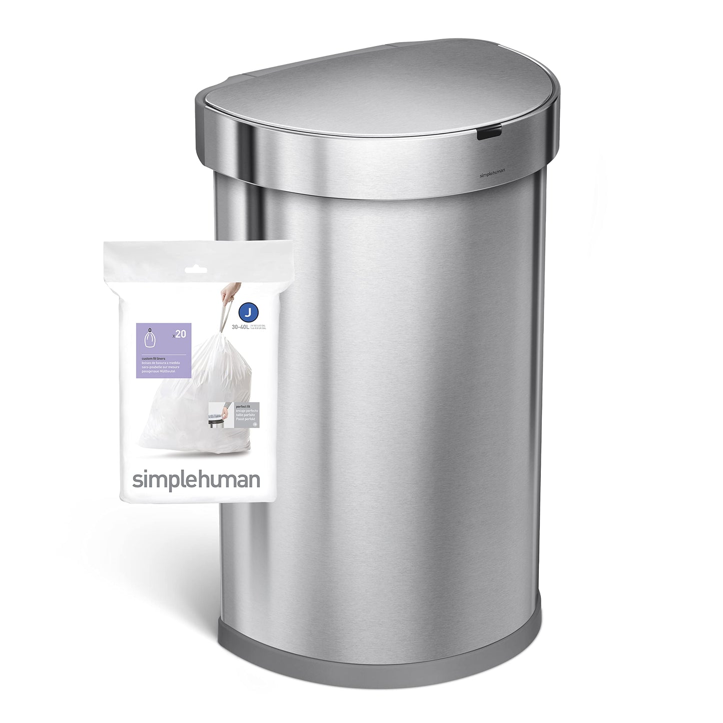 simplehuman Code J 60 Count, Dispenser Pack Custom Fit Liners, Drawstring Trash Bags, 30-45L / 8-12 Gallons, White