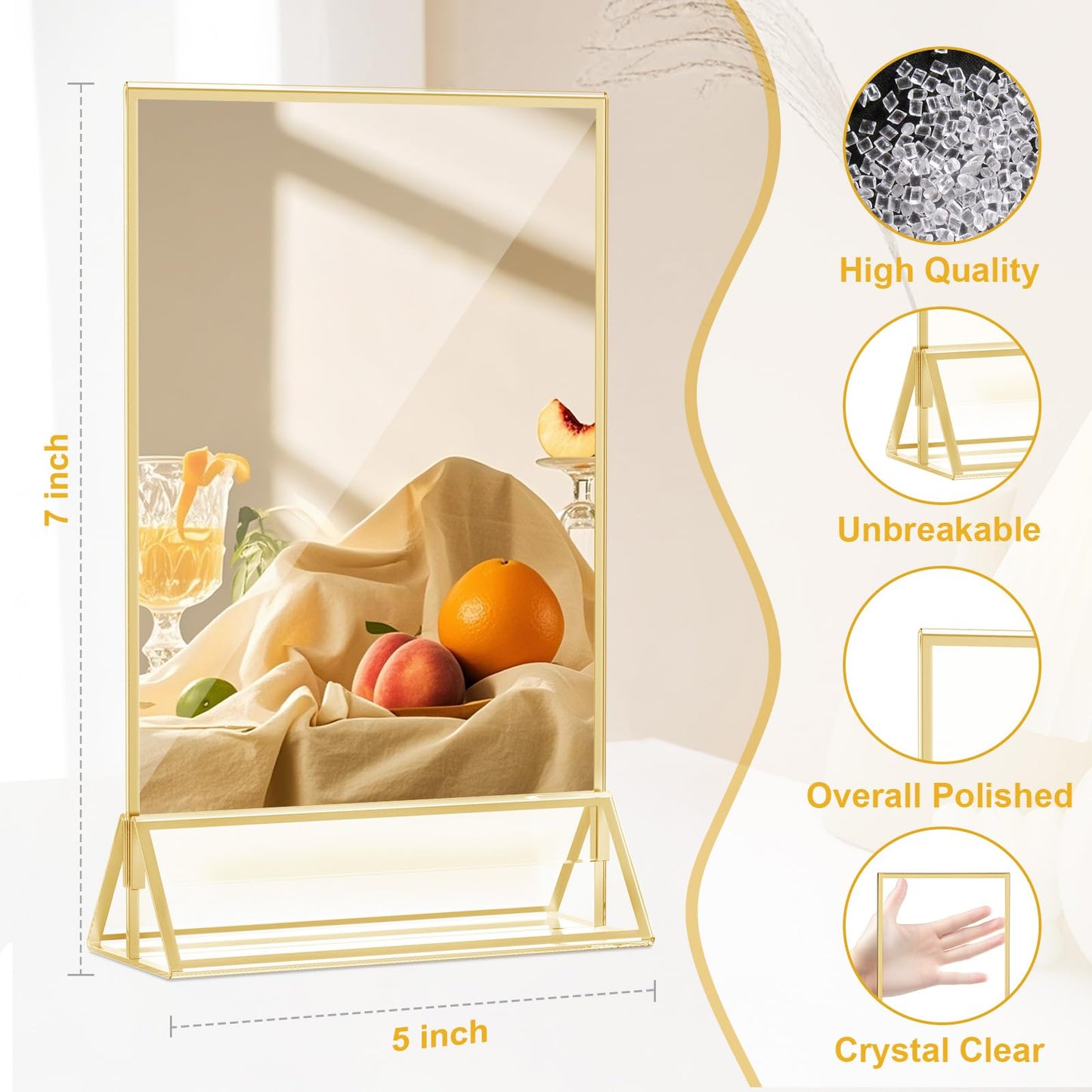 Acrylic Sign Holder, Double Sided Gold Picture Frame Stand up Table Top Sign Holders, Clear Display Stand Menu Flyer Holder for Wedding Party (14 Pack 5 x 7 Inch)
