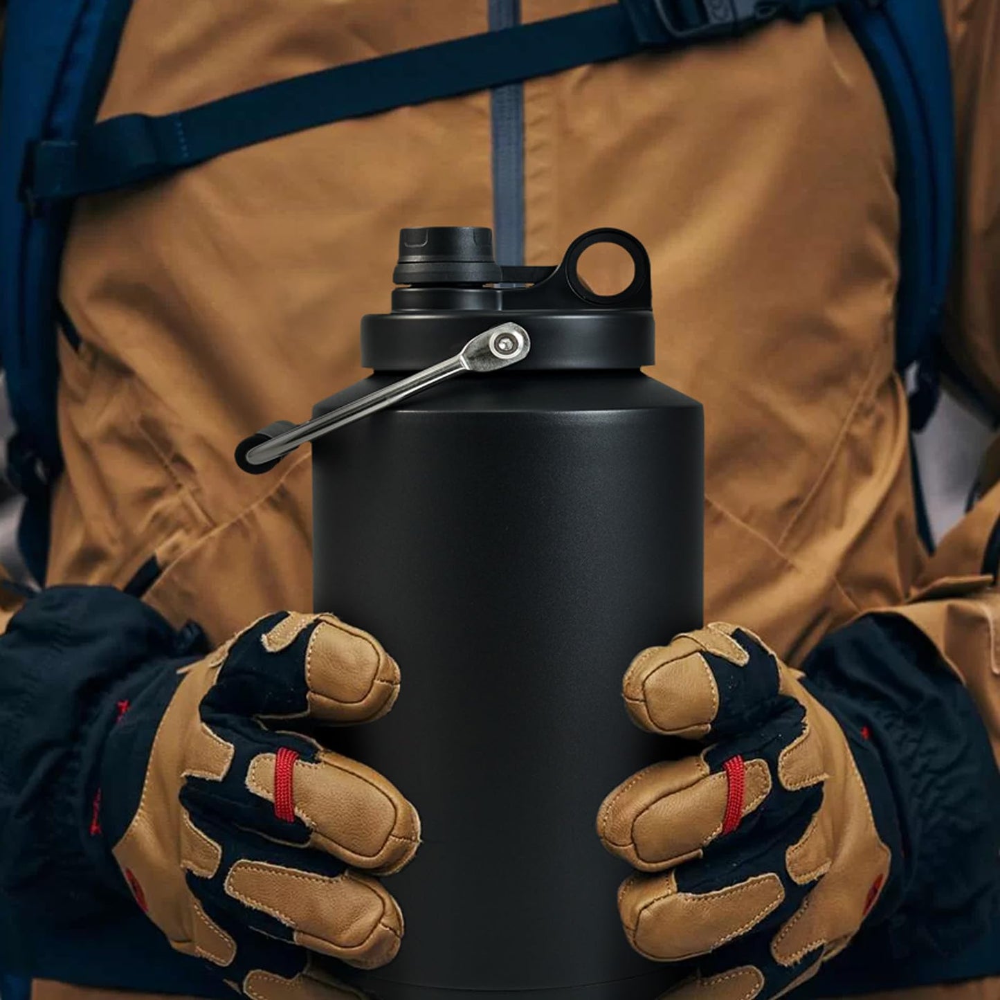 Kerilyn Insulated Jug with Handle, 1 Gallon, 128oz Stainless Steel, Large Double Vacuum Water Bottle for Hot & Cold Drinks, Wide Mouth, Sweat Proof, Great for Travel, Hiking & Camping, Blue & Black