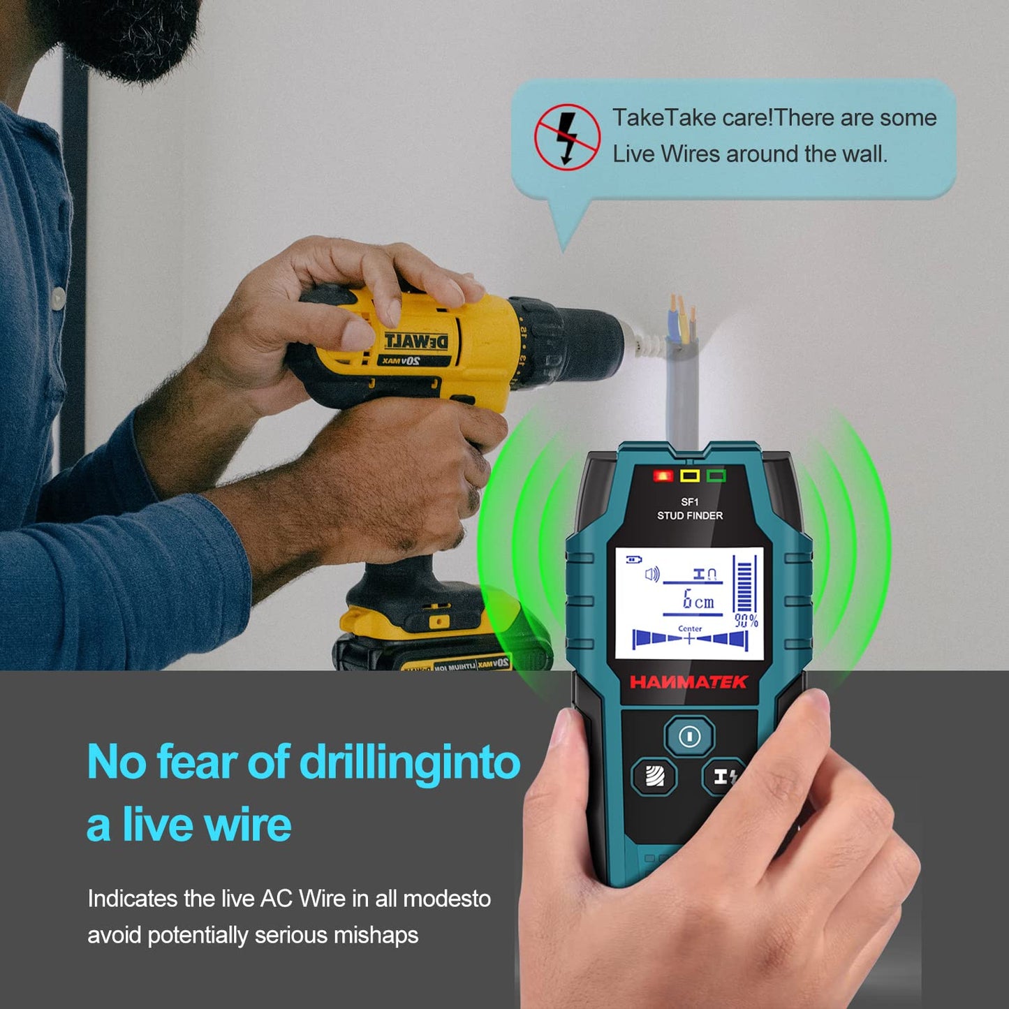 HANMATEK Stud Finder Wall Scanner with Pro Smart Sensor, 5 in 1 Upgrade Wood Exact Mode Stud Finder Tool for The Center Edge of Metal, Studs and AC Wire, Pipe Locator for Walls