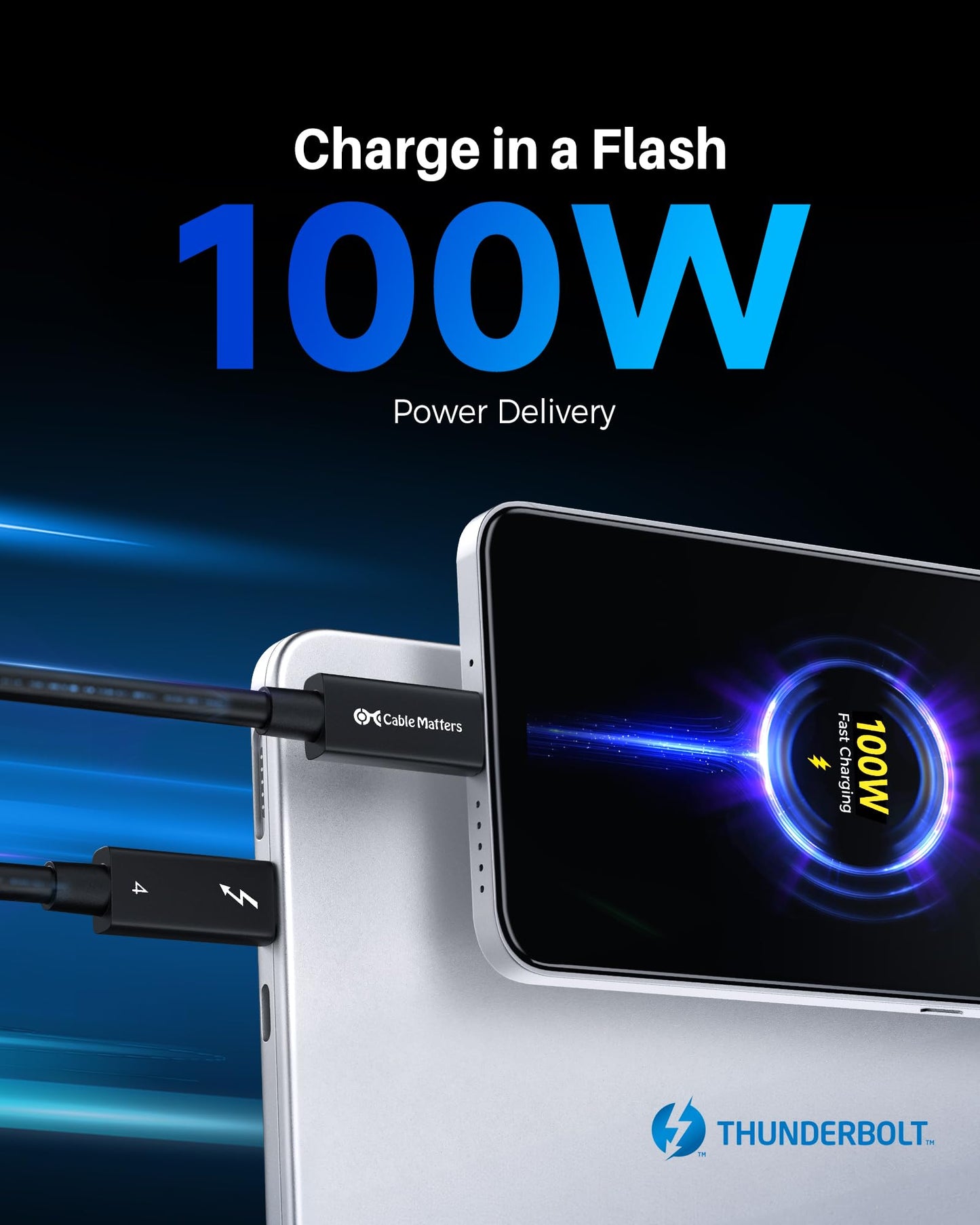 Cable Matters [Intel Certified] 40Gbps Active Thunderbolt 4 Cable 6.6 ft with 100W Charging and 8K Video - Fully Compatible with USB C/USB-C, USB 4 / USB4, and Thunderbolt 3