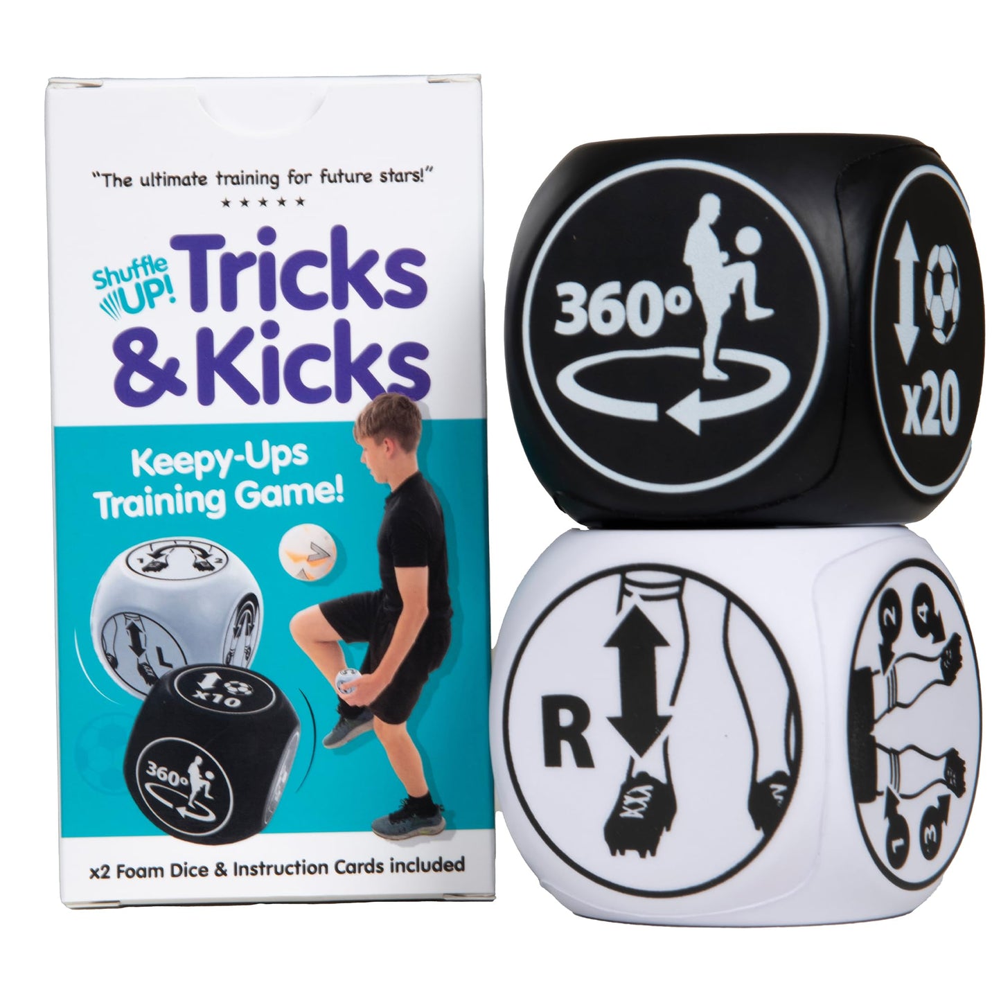 Shuffle Up Tricks & Kicks Soccer Dice Game - Soccer Challenging Skills Training Dice, Outdoor & Indoor Soccer Games for Kids, Keepy Uppy Training Dice, Soccer Gifts for Boys & Girls | (2 Dices)