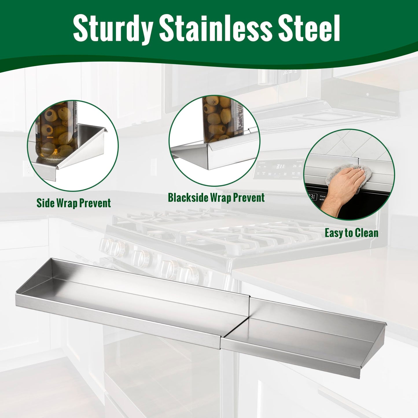 RECAPS 30" Adjustable Length Stainless Steel Stove Top Shelf Spice Rack Organizer Storage Over The Stove Spice Rack Storage Kitchen Organization Stove Shelf for Back of Stove