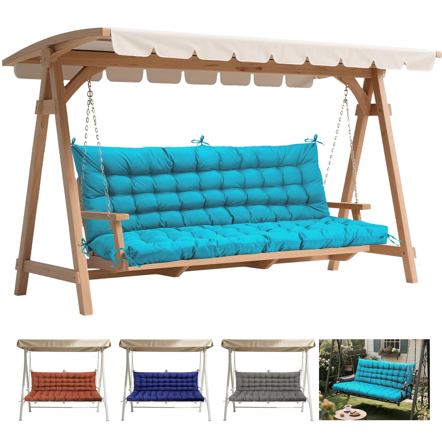 FAMIROSA Porch Swing Cushions, 60 x 40 x 4in Thick Replacement Cushions for Outdoor Furniture, 2-3 Seater Water-Resistant and Comfortable Bench Chair Cushion with Backrest for Patio Yard Garden, Blue