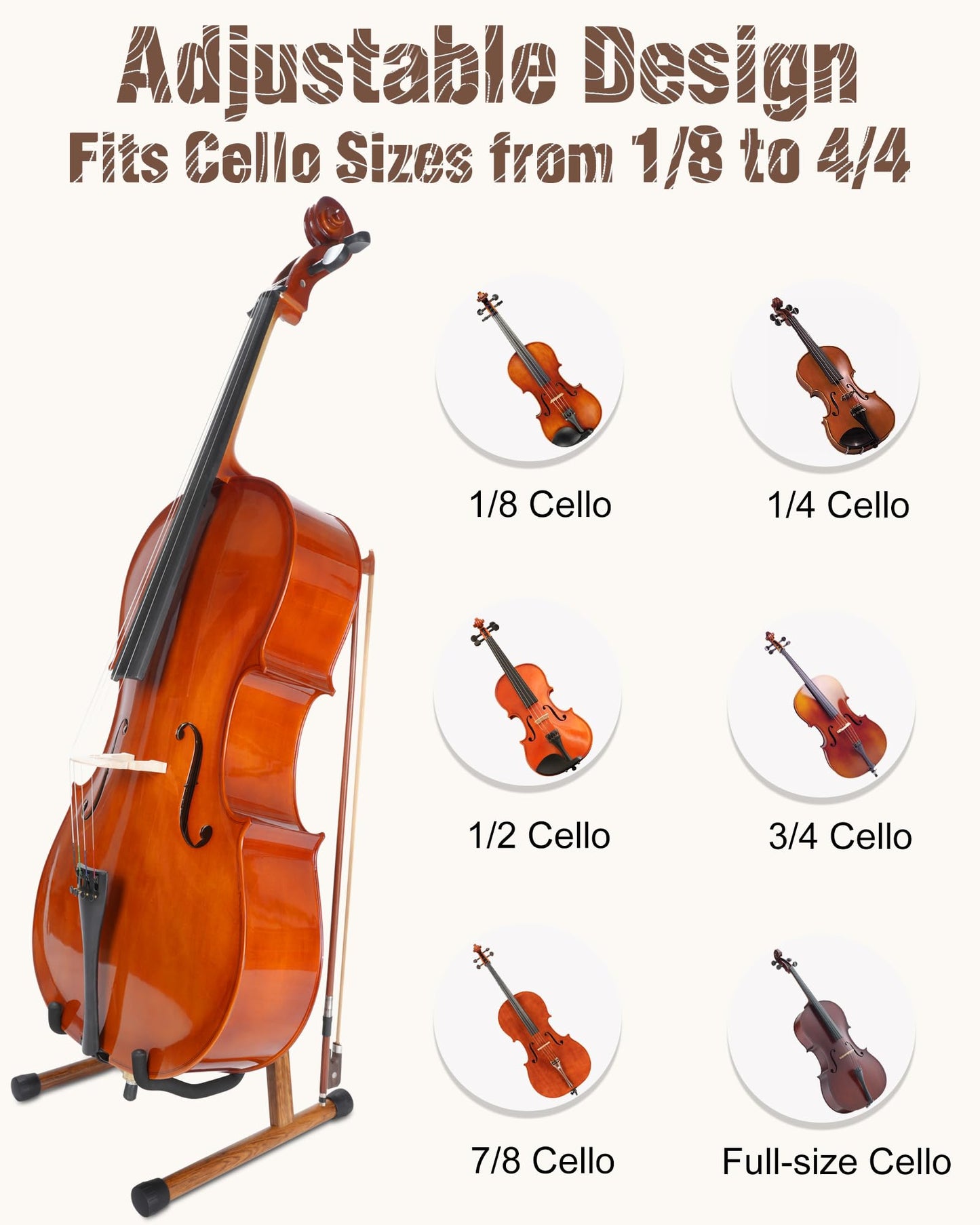 Musbeat Cello Stand, A-Frame Cello Stand with Bow Holder for Cello Display, Handcrafted Wooden Cello Stand with Padded Foam, Zebra Wood Floor Cello Stand for 1/2, 3/4, 7/8, Full-Size Cello, Guitar
