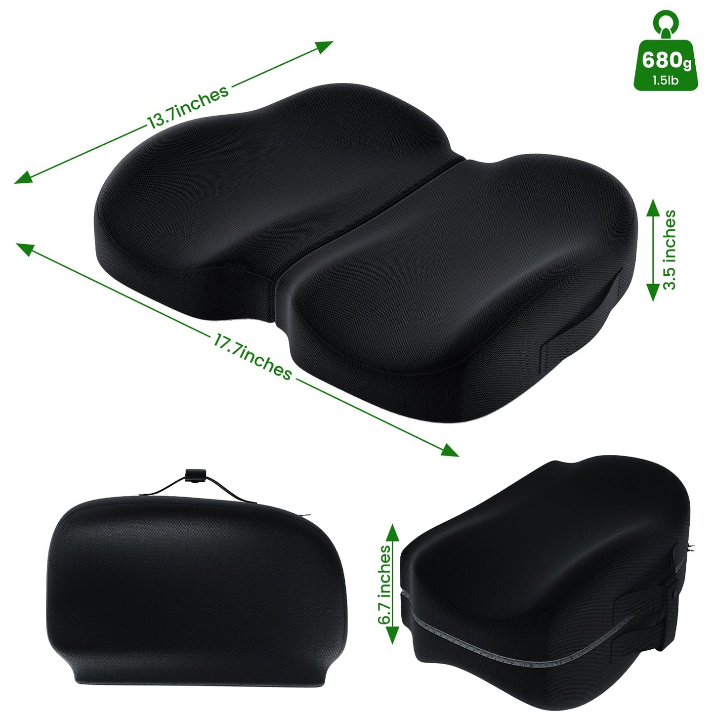 A-Pce Apce Foldable Travel Seat Cushion-with Built-in Handles，Memory Foam Cushions for Relief of Lower Back, Sciatic, Butt and Tailbone Pain-for Home & Office Use, Perfect for Travel or Driving-Black