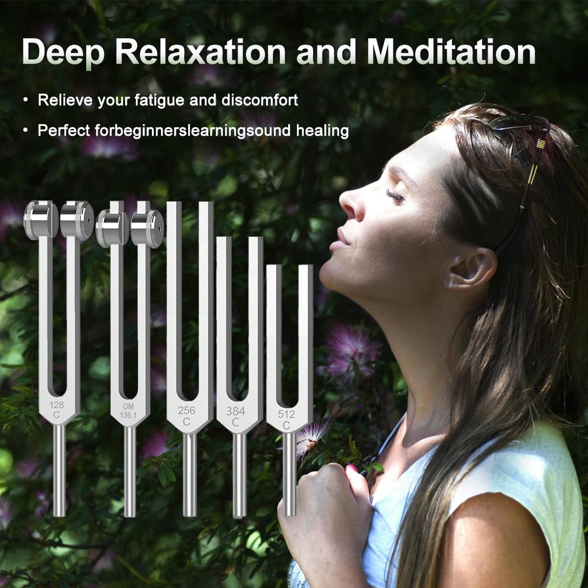 Resonance Tuning Forks for Healing Set - Weighted & Unweighted Tuning Fork Set Including 128Hz, 136Hz, 256Hz, 384Hz ，512HZ& Hockey Puck Activator - Chakra Sound Therapy Instruments
