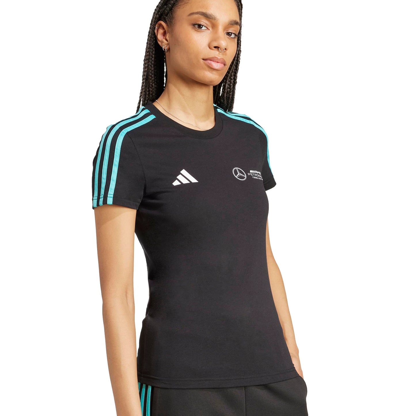 adidas Womens Mercedes - AMG Petronas Formula One Team T-Shirt, Black/White, Medium