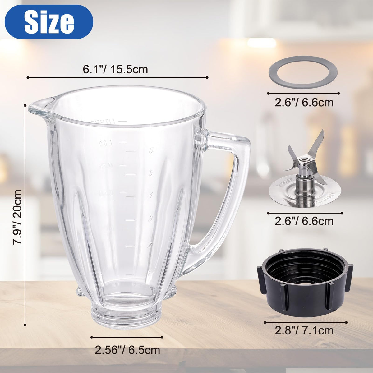ChimimeDecor 6 Cup Blender Glass Jar Replacement Parts with Blade & Lid for Oster Osterizer NOT fit Pro Master or Versa Models