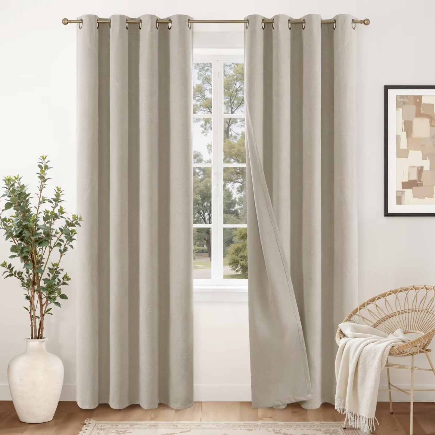 YoungsTex Blackout Curtains for Living Room - Linen Curtains 84 Inches Long Thermal Insulated Light Blocking Grommet Window Drapes for Bedroom, 2 Panels, 52x84 Inch