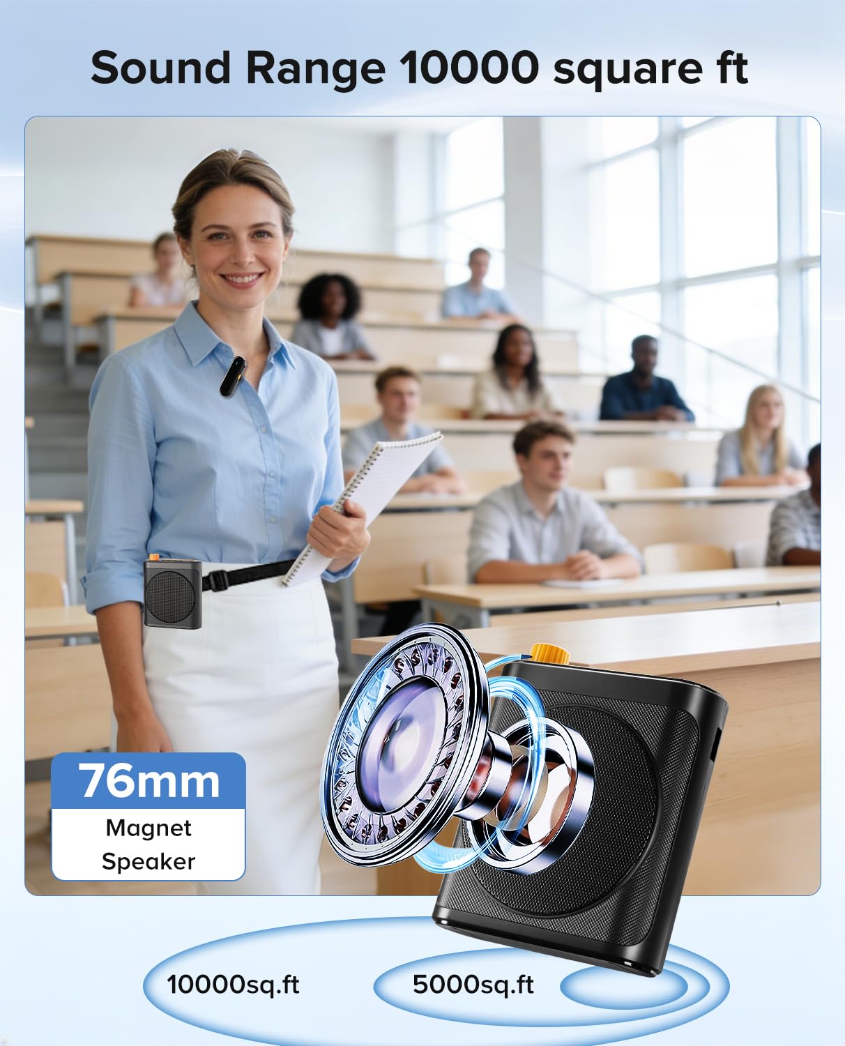 Gicorino Voice Amplifier for Teachers with Dual Magnetic Wireless Lavalier Microphones & Noise Reduction - Bluetooth Portable Rechargeable Speaker for Classroom, Meetings, Yoga, Speeches (Deep Black)