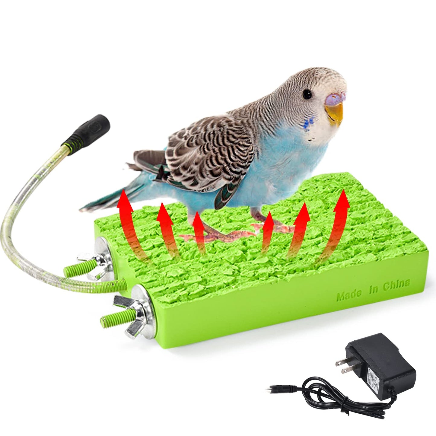 Arigoul Bird Heated Cage Perch Stand for Small Birds, Green, Resin & Stainless Steel, 5.2"x3.3"x1"