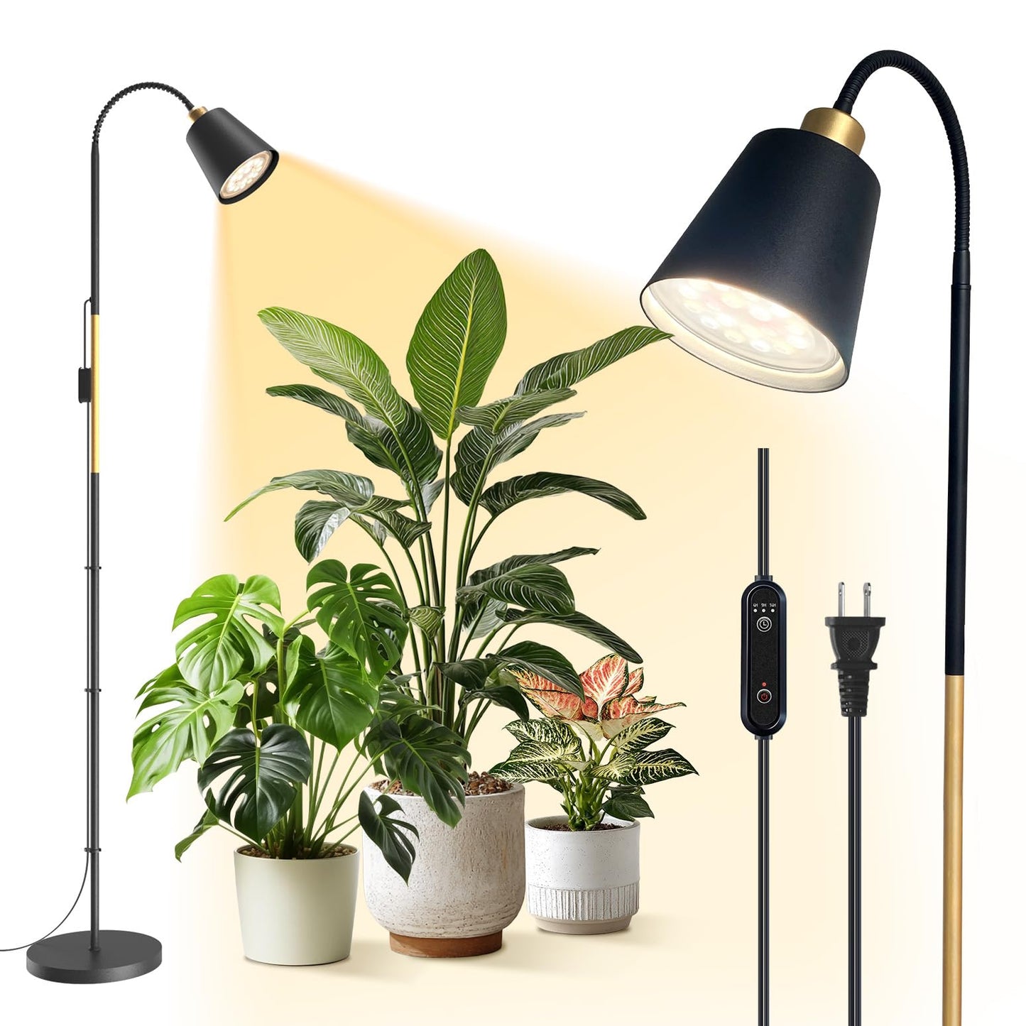 Bstrip Grow Light for Indoor Plants, 65" Tall Standing Grow Light, 18W Non-Dimmable LED Grow Light Bulb with Optical Lens, Full Spectrum Plant Light with Flexible Gooseneck & Timer